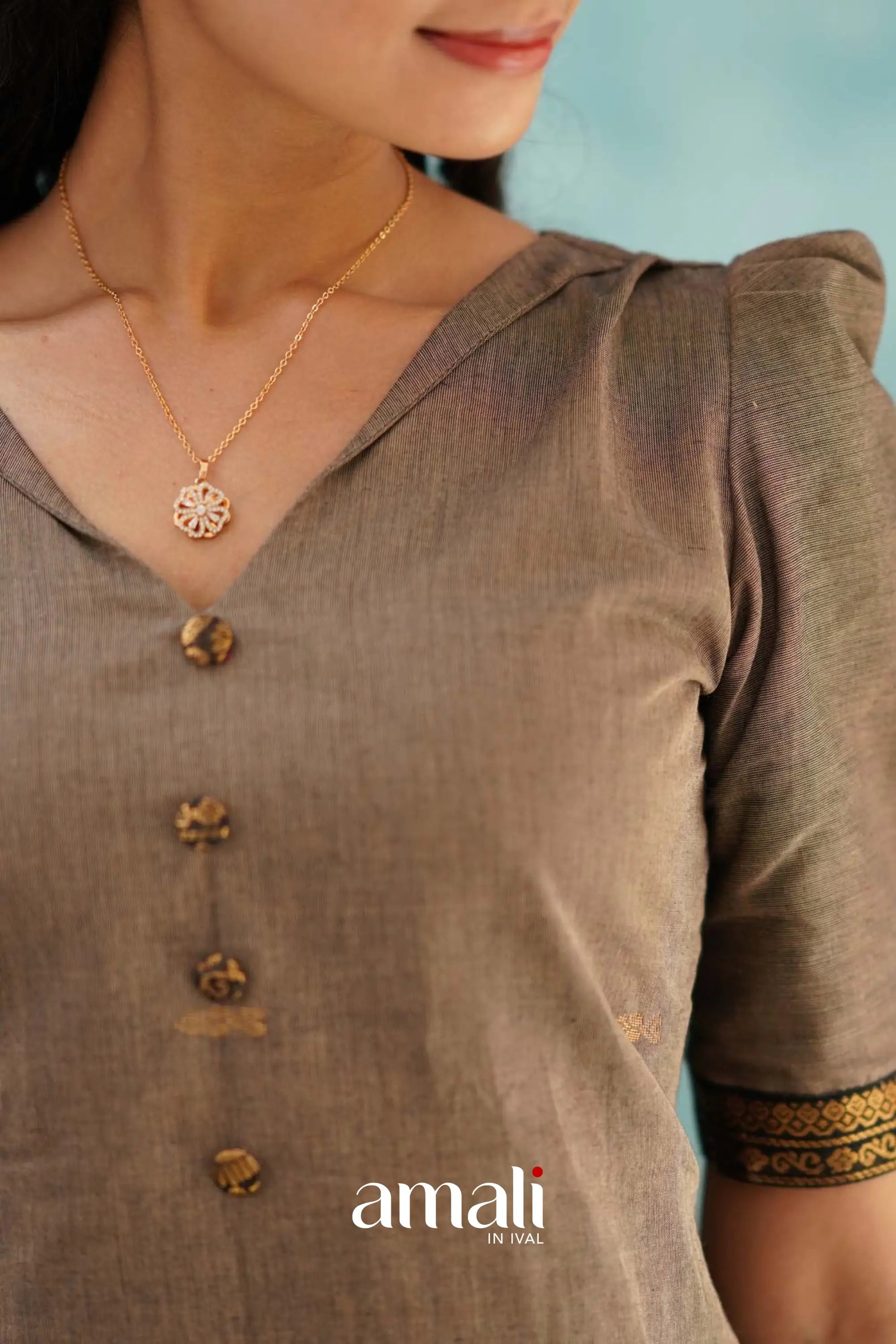 Grayish Brown Cotton Kurti Kurti