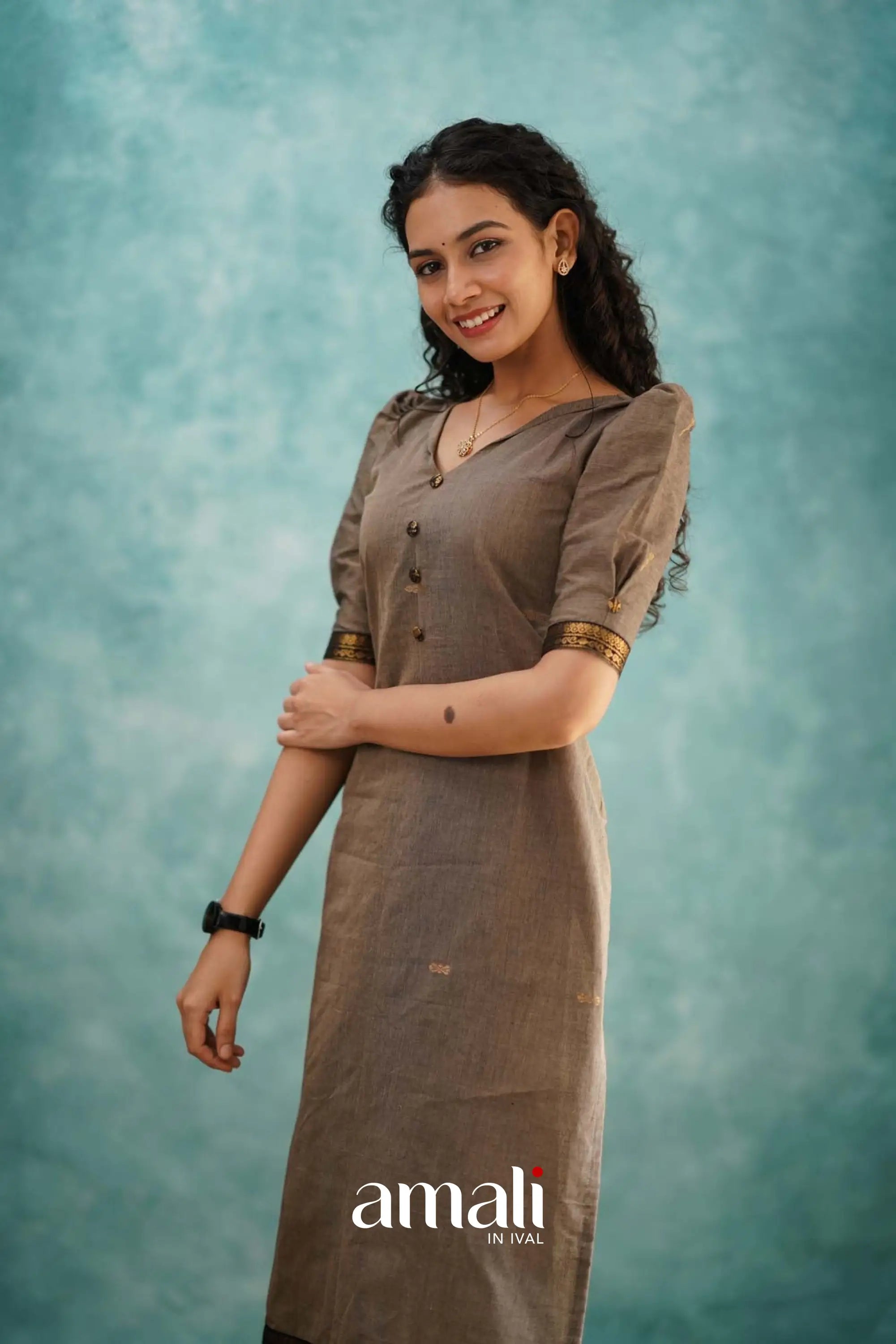 Grayish Brown Cotton Kurti Kurti