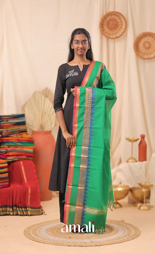 Green Stripes With Multicolours Chettinad Cotton Dupatta salwar