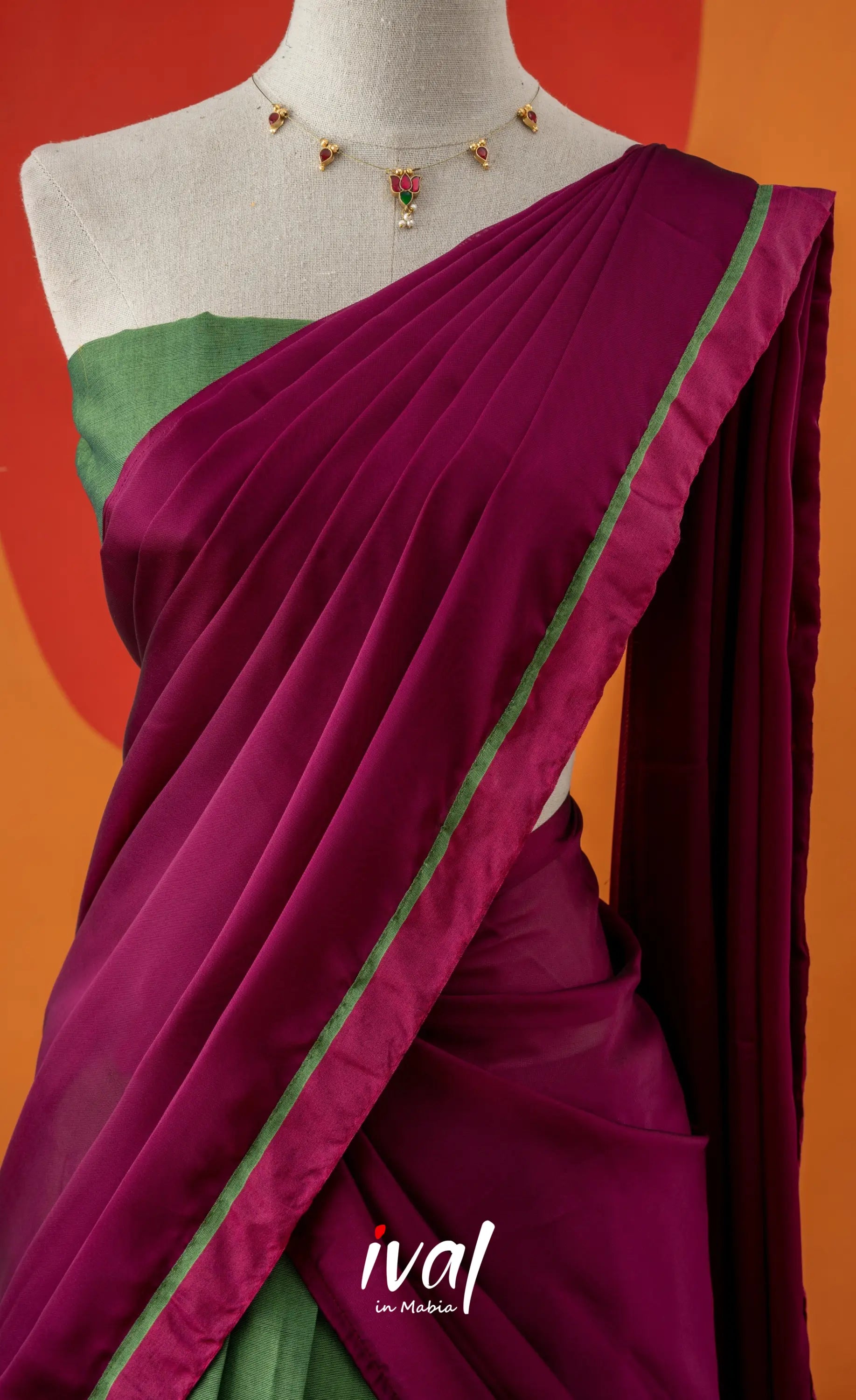 Green with Magenta Pink Semi-Stitched Cotton Halfsaree Half Sarees