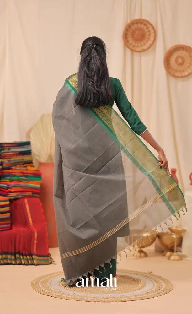 Grey With Deep Green Chettinad Cotton Dupatta salwar