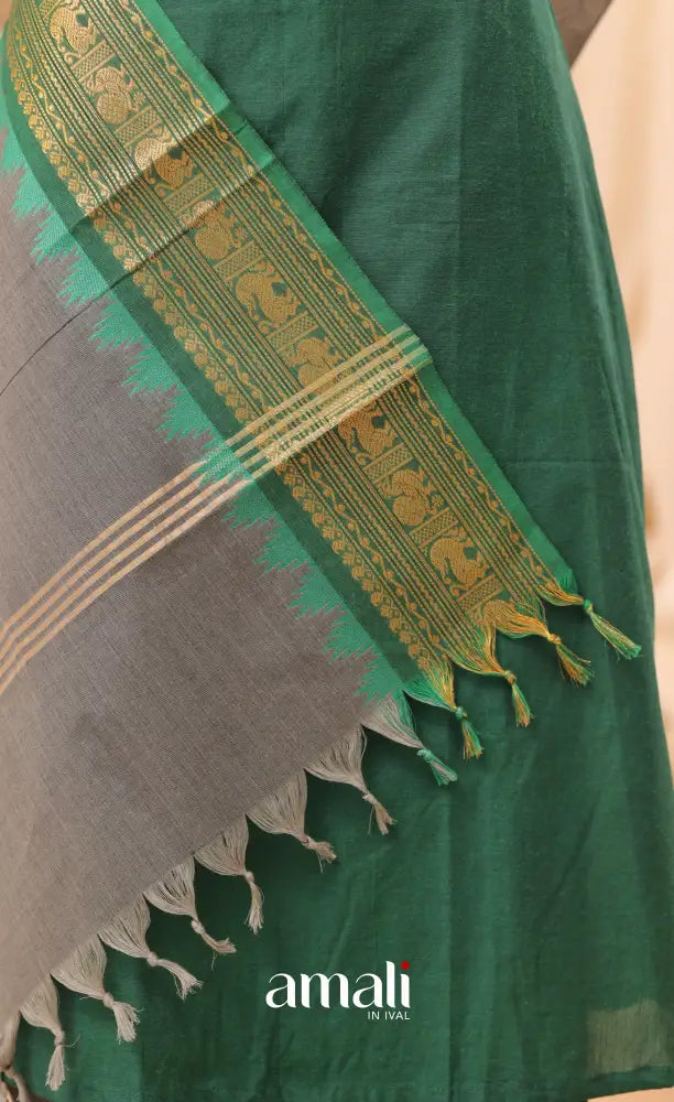 Grey With Deep Green Chettinad Cotton Dupatta salwar