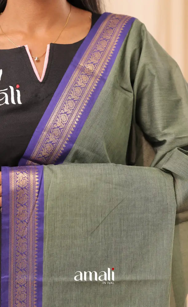 Greyish Green With Deep Blue Chettinad Cotton Dupatta salwar