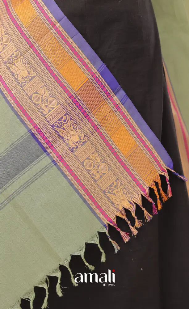 Greyish Sea-Green With Multicolours Chettinad Cotton Dupatta salwar