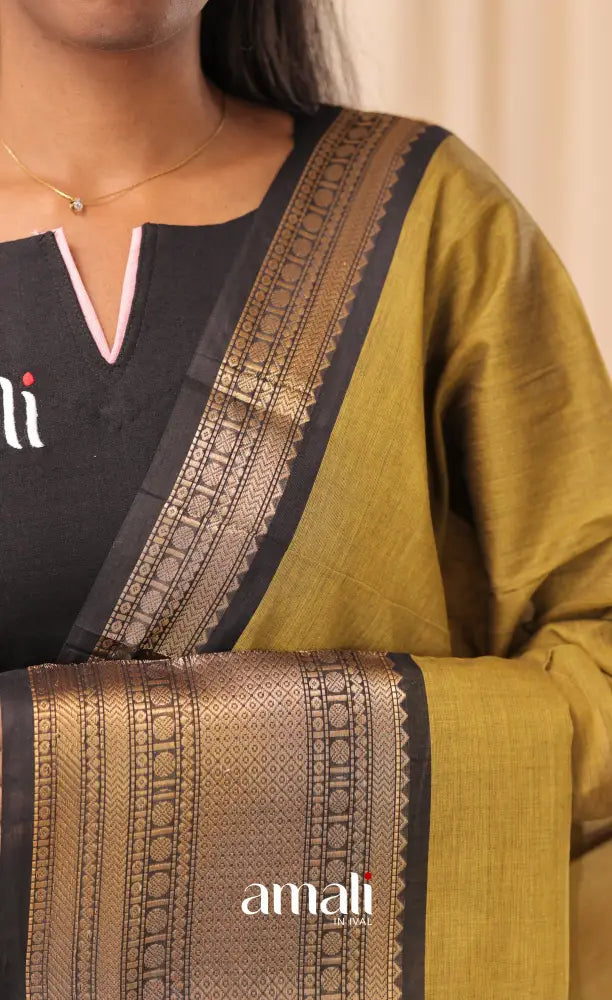 Henna Green With Black Chettinad Cotton Dupatta salwar