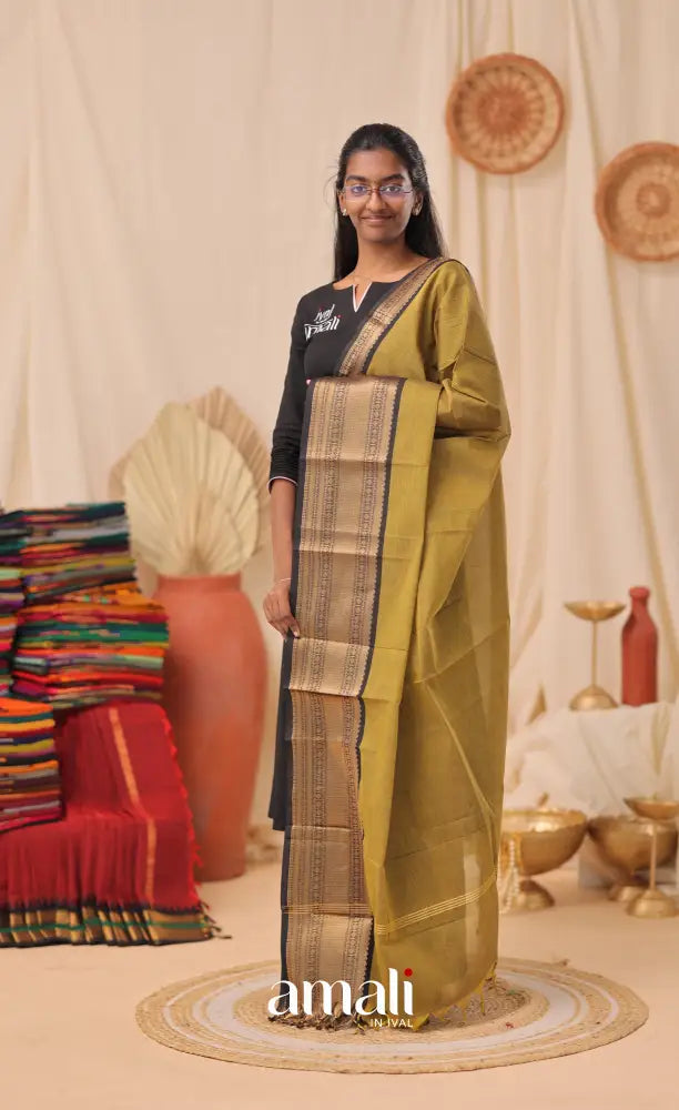 Henna Green With Black Chettinad Cotton Dupatta salwar