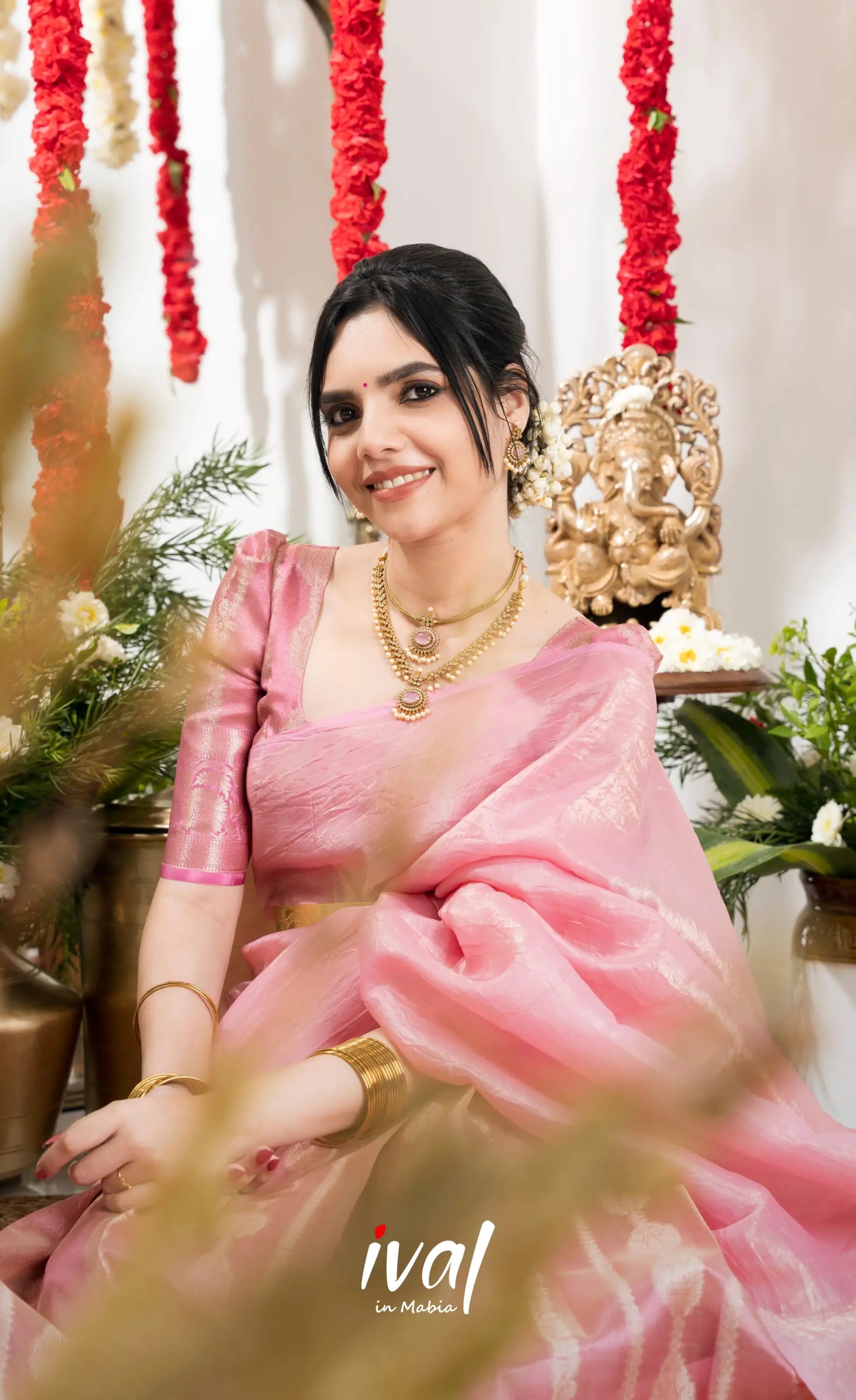 Izhaiyini Organza Halfsaree - Baby Pink Half Sarees