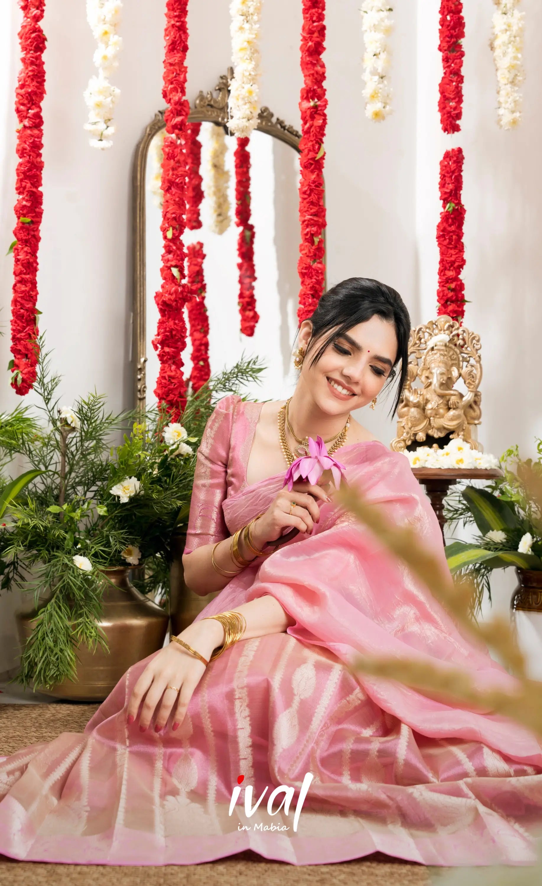 Izhaiyini Organza Halfsaree - Baby Pink Half Sarees