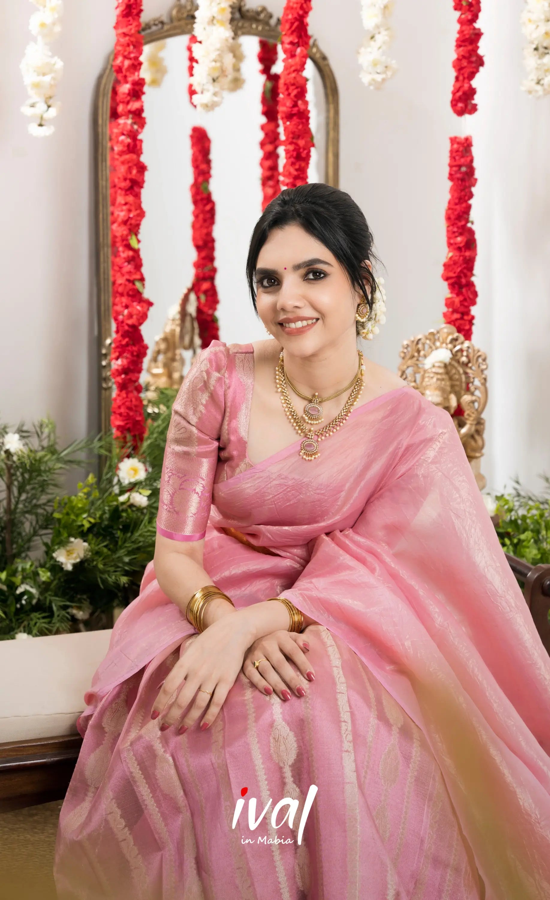 Izhaiyini Organza Halfsaree - Baby Pink Half Sarees