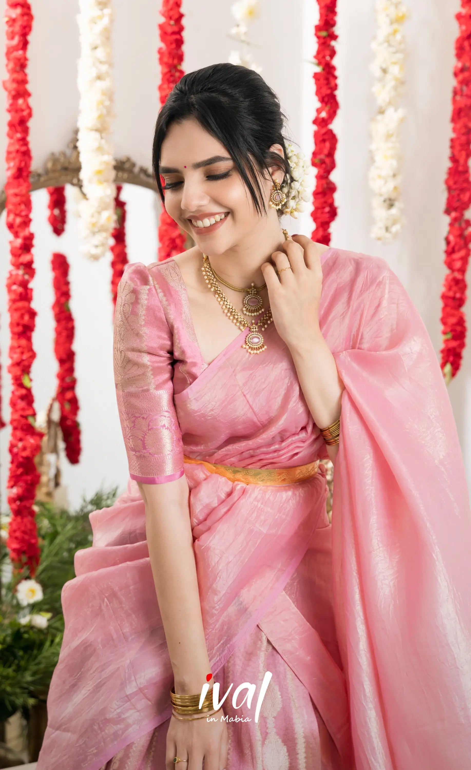 Izhaiyini Organza Halfsaree - Baby Pink Half Sarees