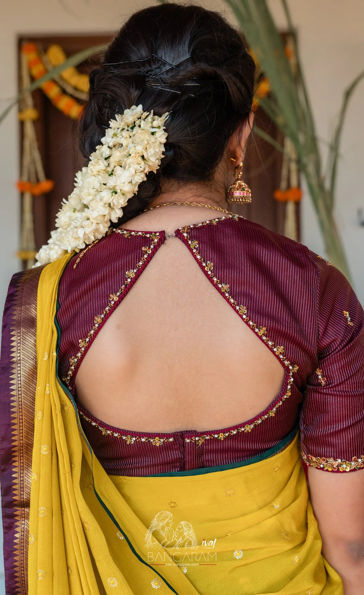 Izhaiyini Organza Halfsaree - Dark Olive Green and Henna Yellow with Aaari - Half Sarees