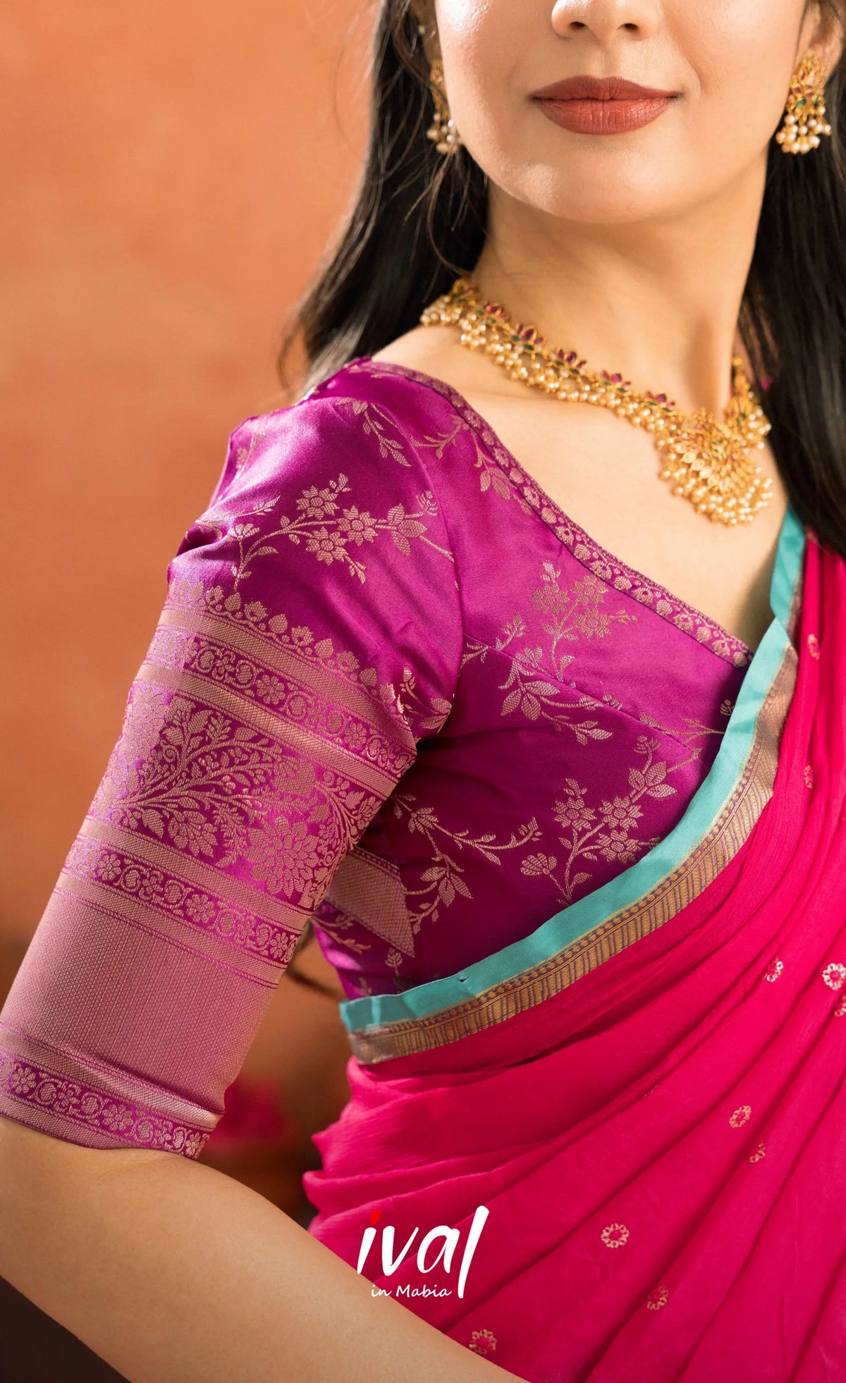 Izhaiyini Organza Halfsaree - Greenish teal and Dark purple - Half Sarees