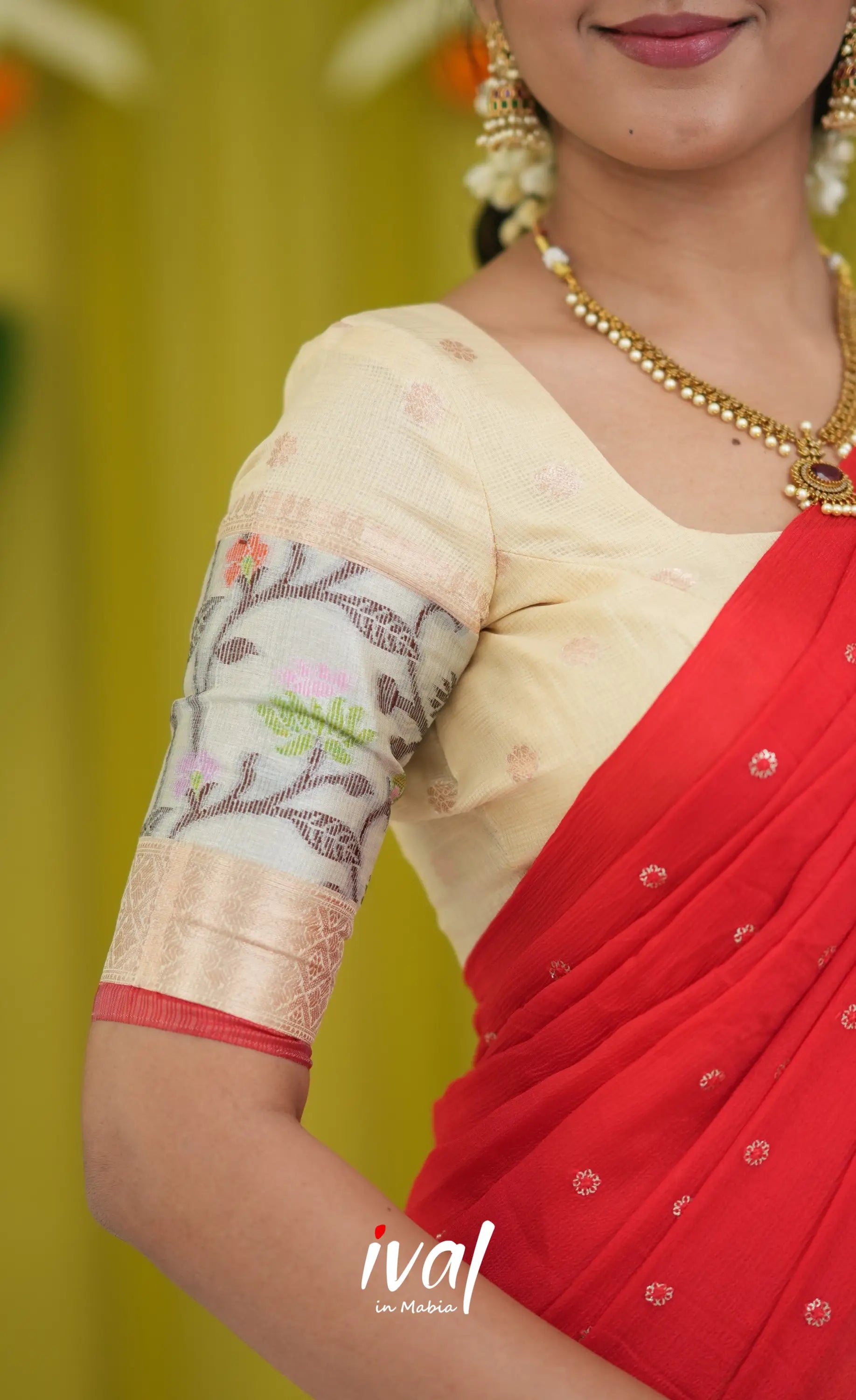 Izhaiyini Organza Halfsaree - Off white and Red Half Sarees