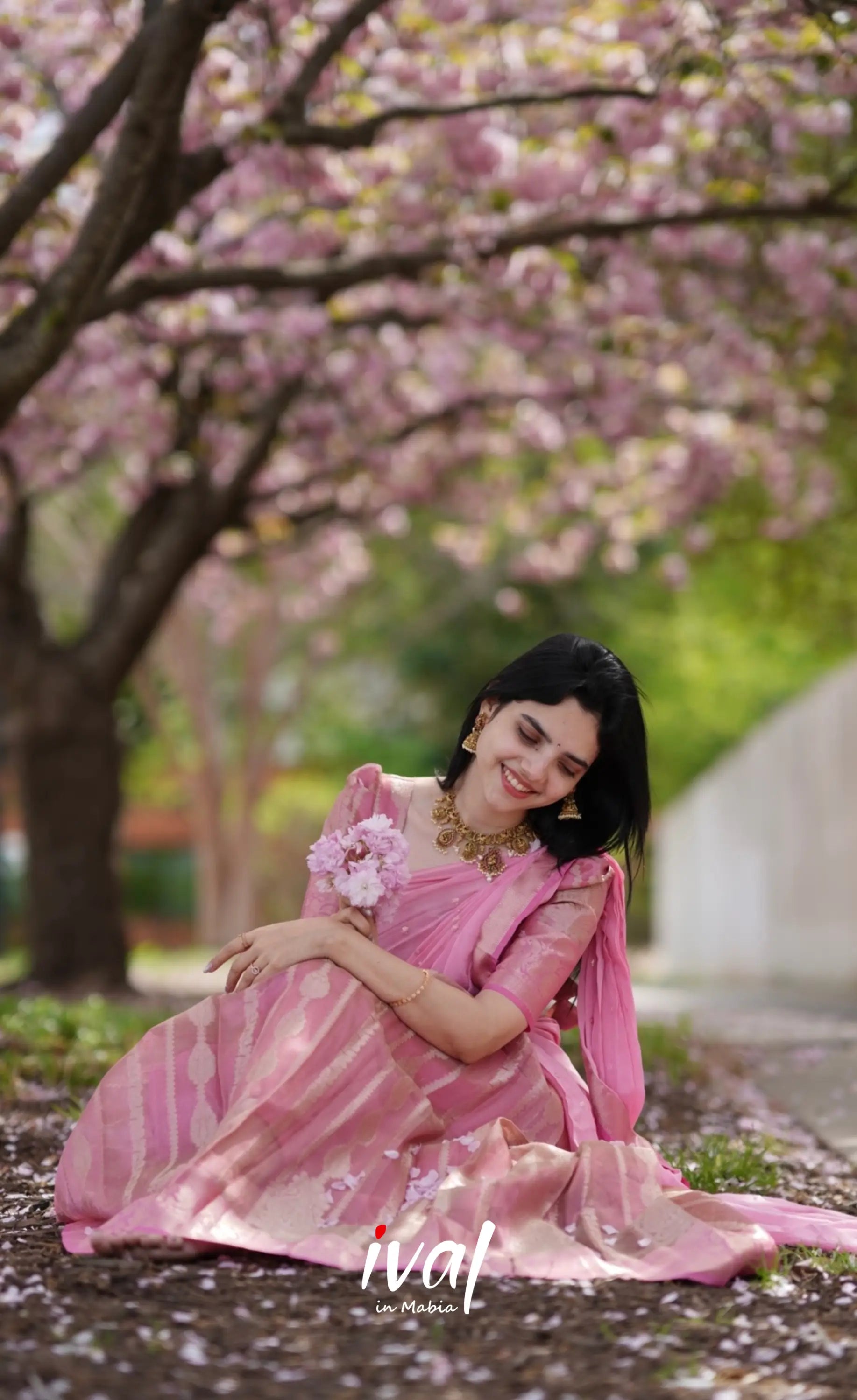 Izhaiyini Organza Halfsaree Pink and Baby Pink - Main Image
