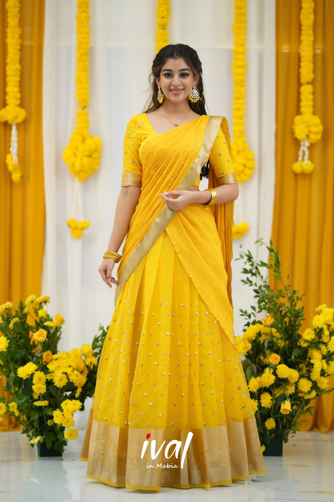 Izhaiyini Organza Halfsaree - Yellow Half Sarees
