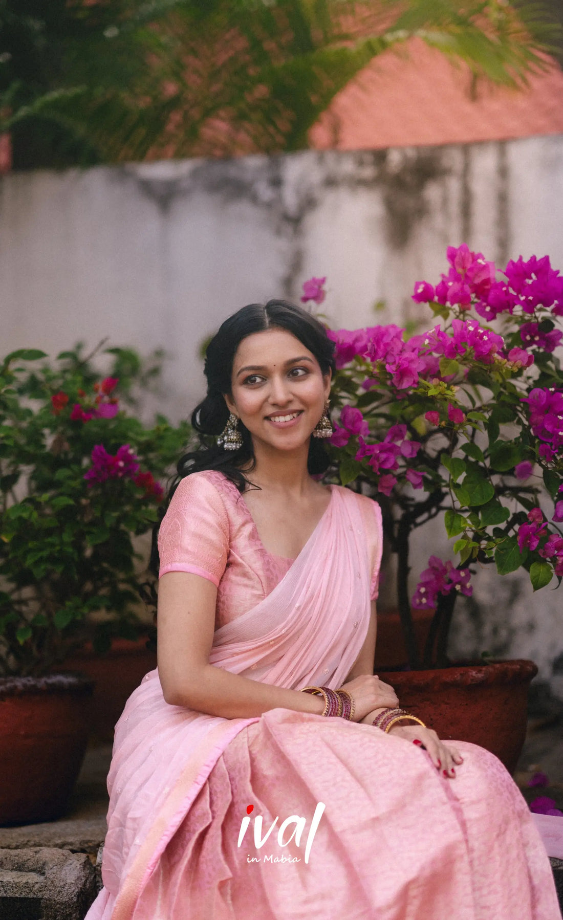 Izhaiyini - Pastel Pink Banarasi Tissue Halfsaree - Half Sarees