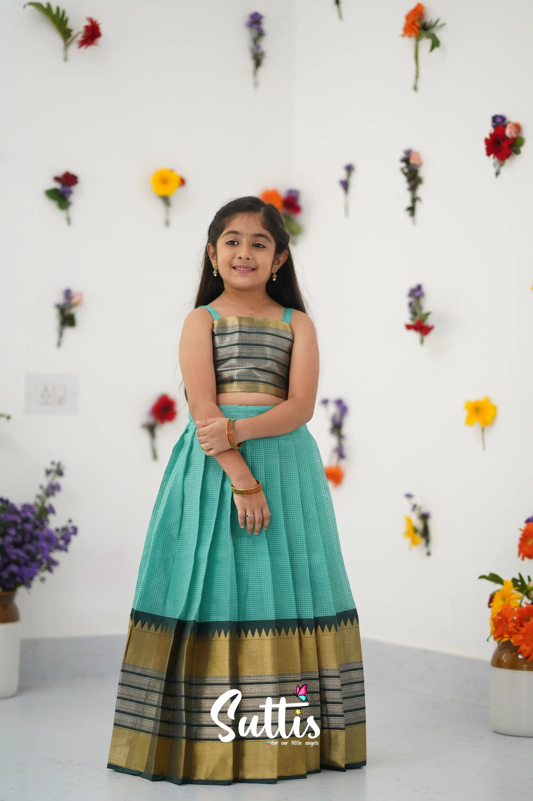 Izhaiyini Pavadai Sattai - Teal Green And Dark Kids - Suttis