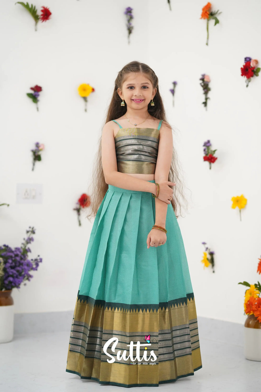 Izhaiyini Pavadai Sattai - Teal Green And Dark Kids - Suttis