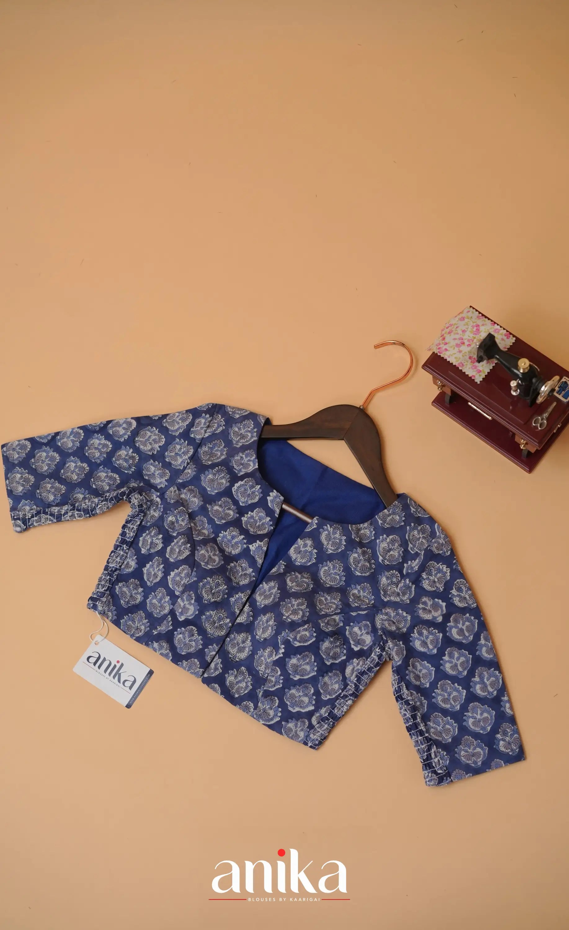 Jaipur Hand Block Printed Stretchable Blouse - dark blue shade
