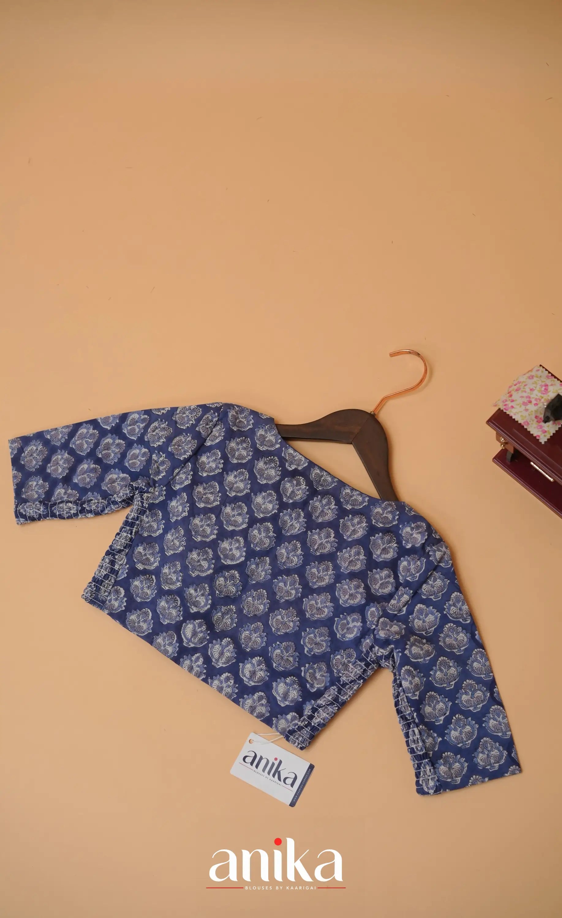 Jaipur Hand Block Printed Stretchable Blouse - dark blue shade