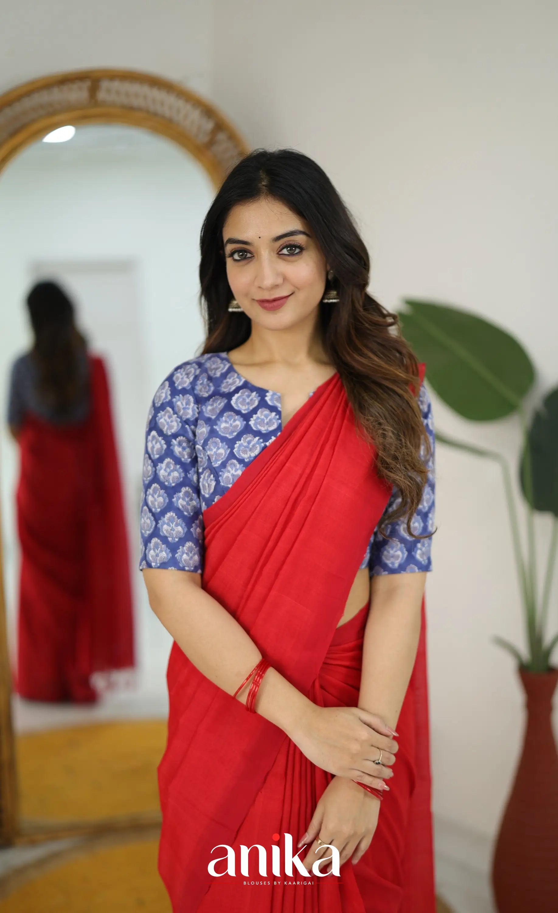 Jaipur Hand Block Printed Stretchable Blouse - dark blue shade