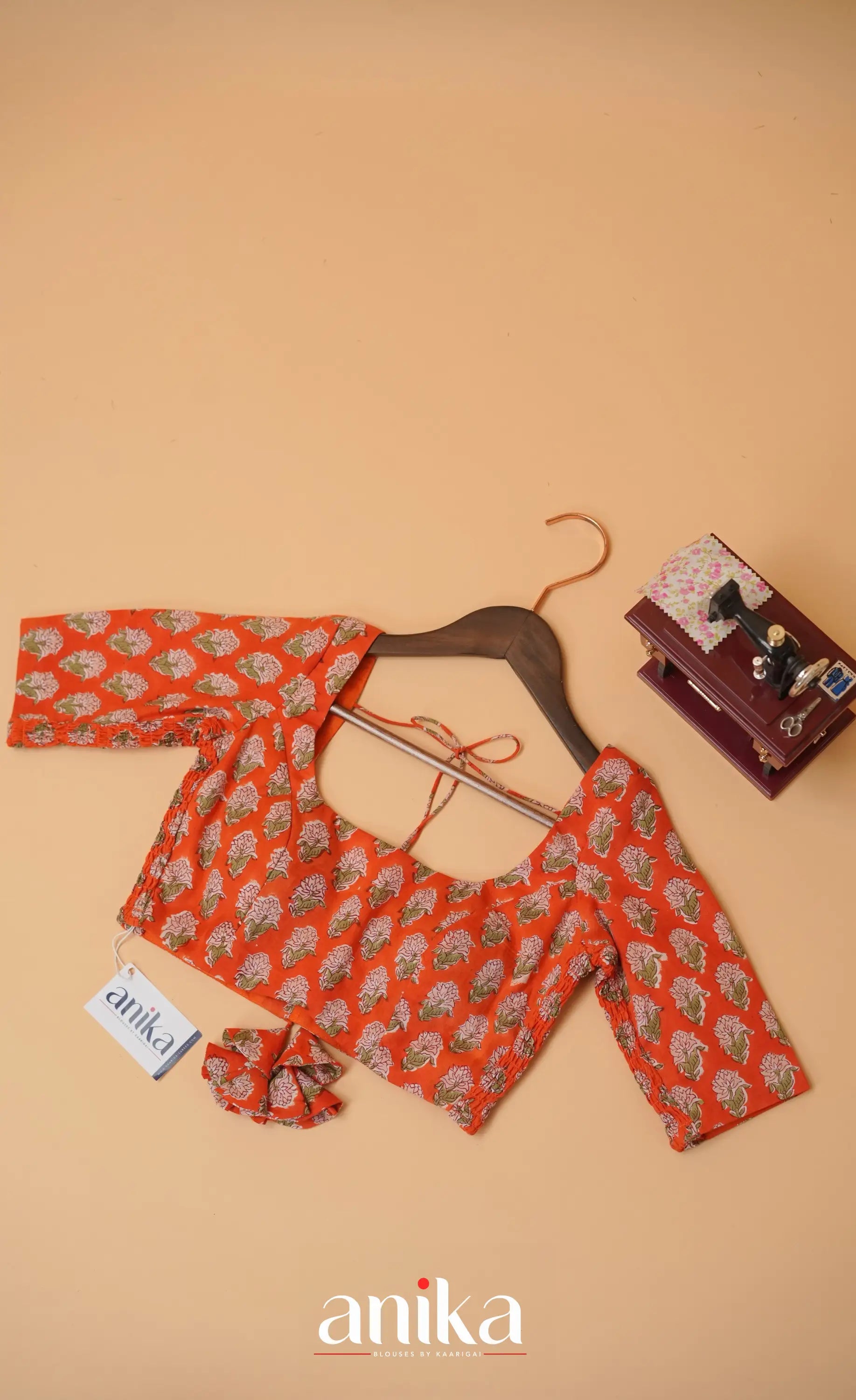 Jaipur Hand Block Printed Stretchable Blouse - orange shade