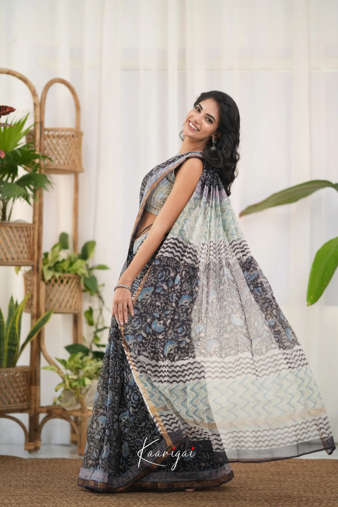 Kamali Kota Saree - Black and Sky Blue Sarees