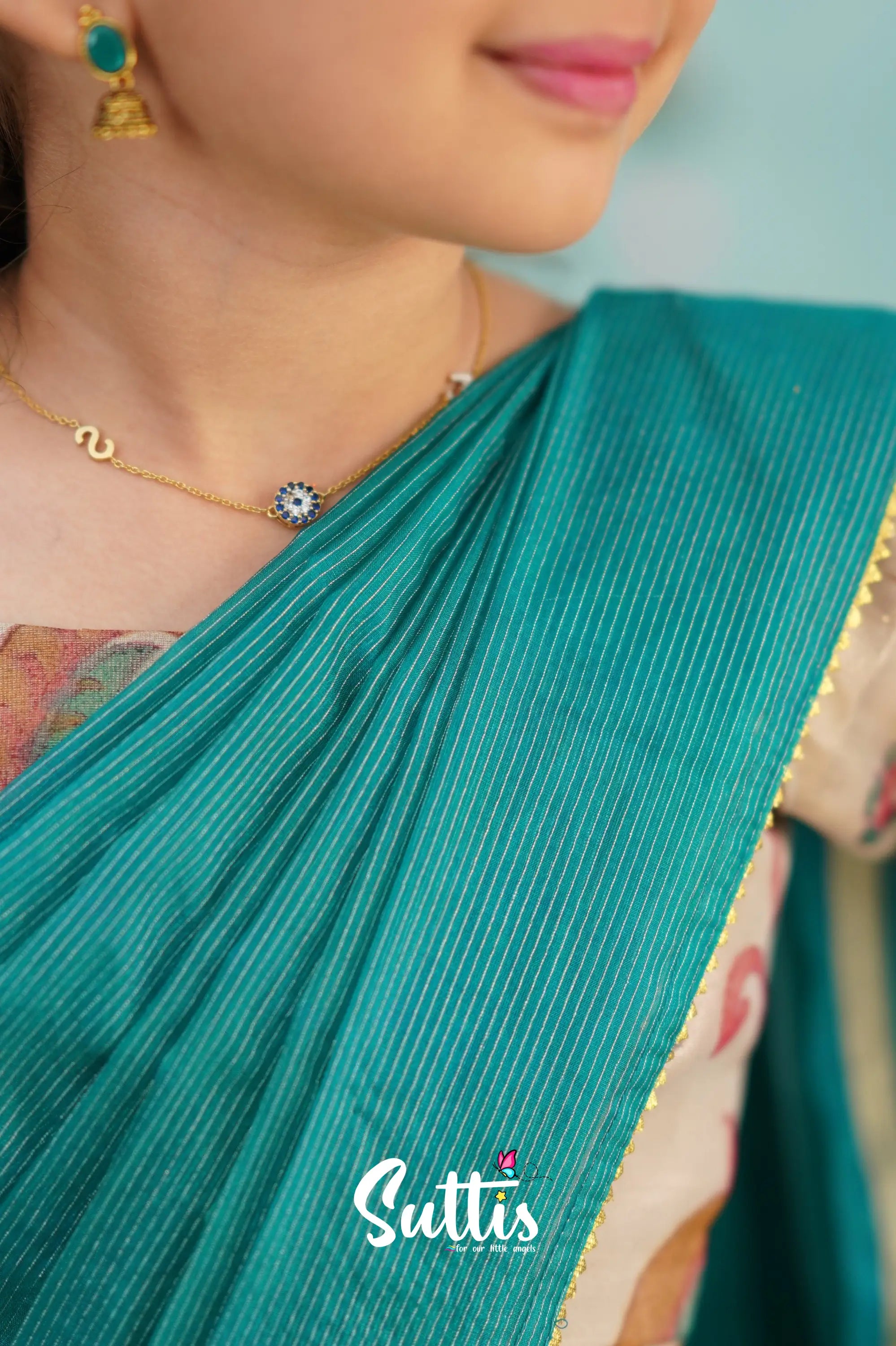 Kumaari Half Saree - Dark Teal Kids - Suttis