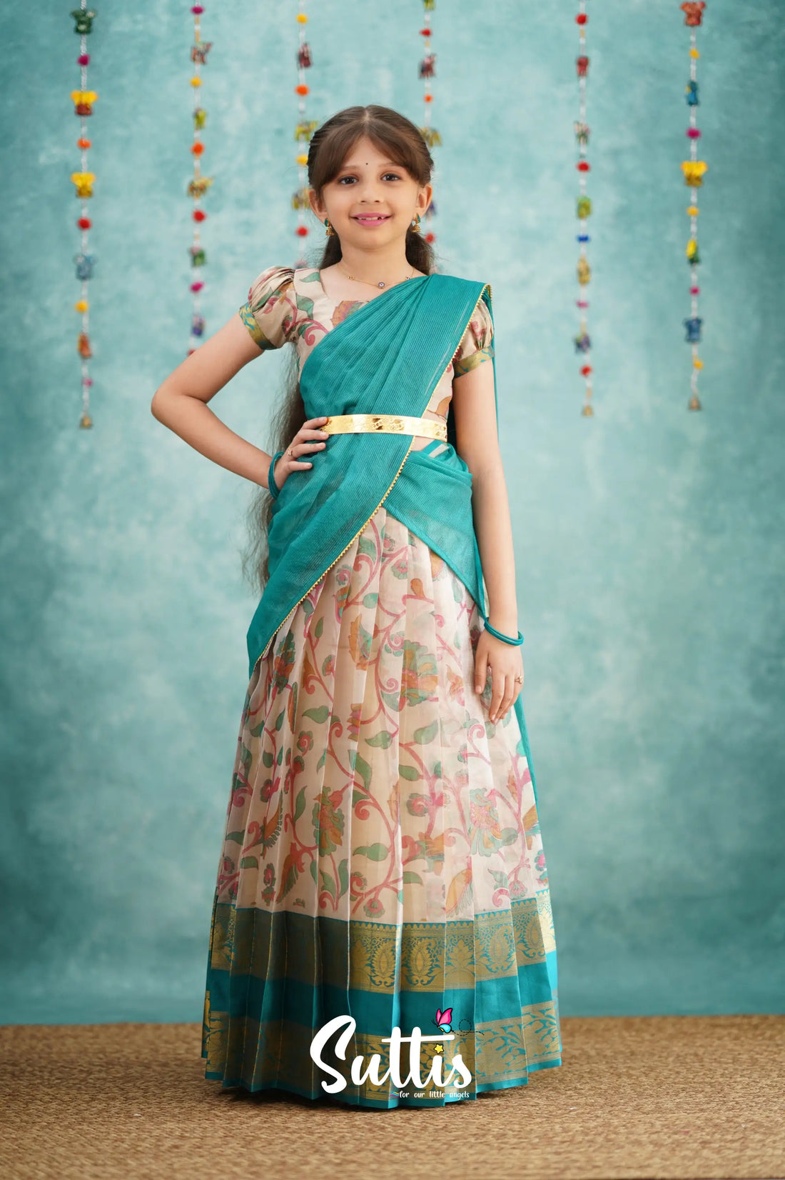 Kumaari Half Saree - Dark Teal Kids - Suttis