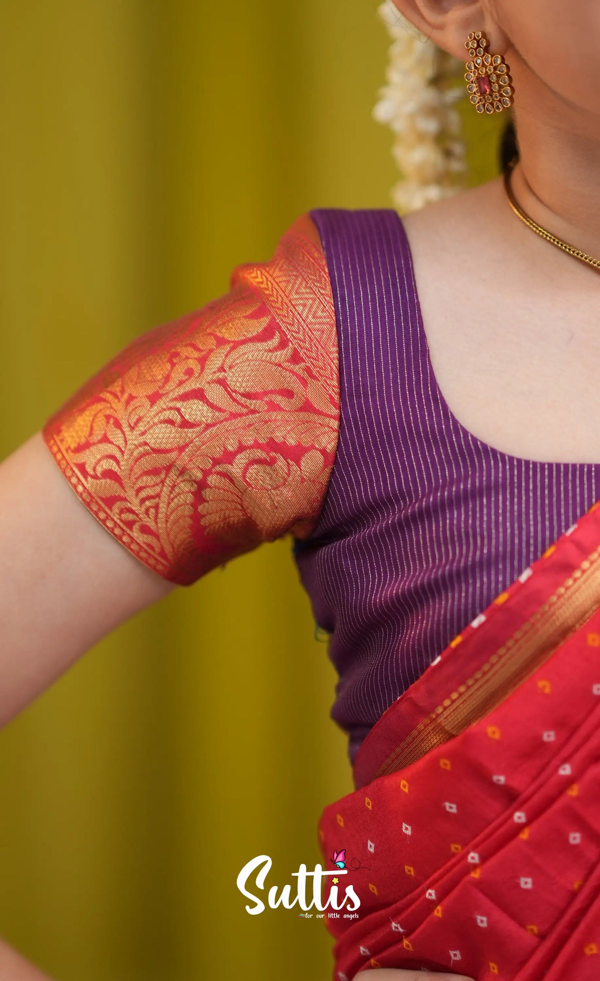 Kumaari Half Saree - Lavender and Bright red - Kids-Suttis