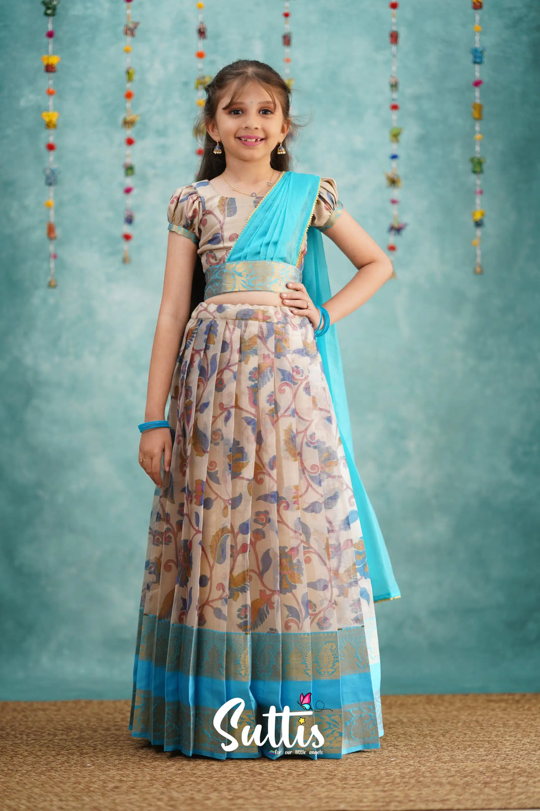 Kumaari Half Saree - Sky Blue Kids - Suttis