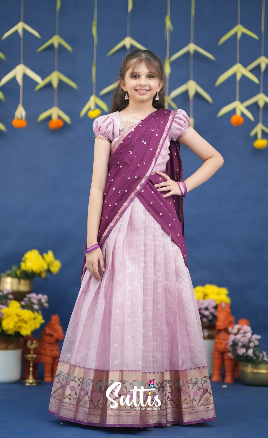 Kumaari Lavender and Purple Paithani Kota Halfsaree Kids-Suttis