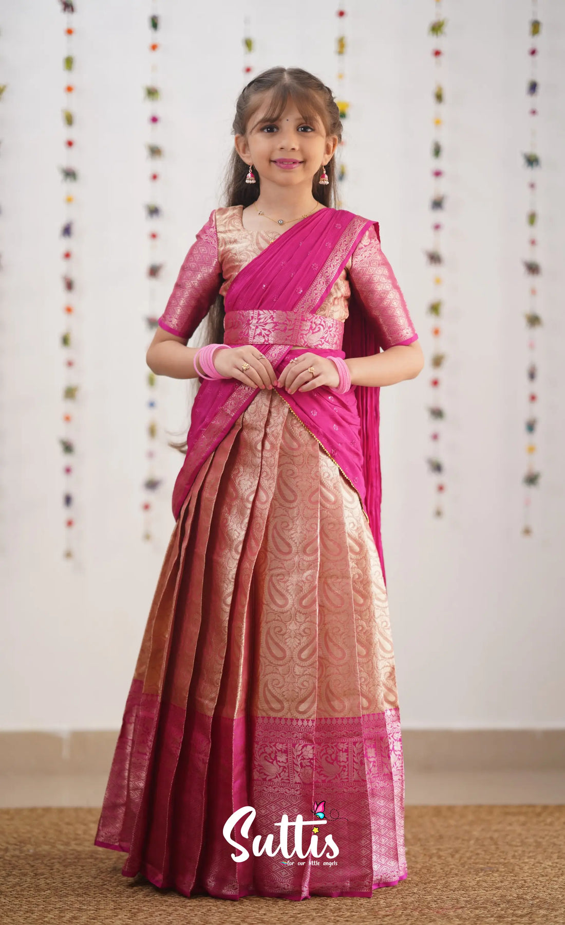Kumaari- Pink Organza Halfsaree Kids-Suttis