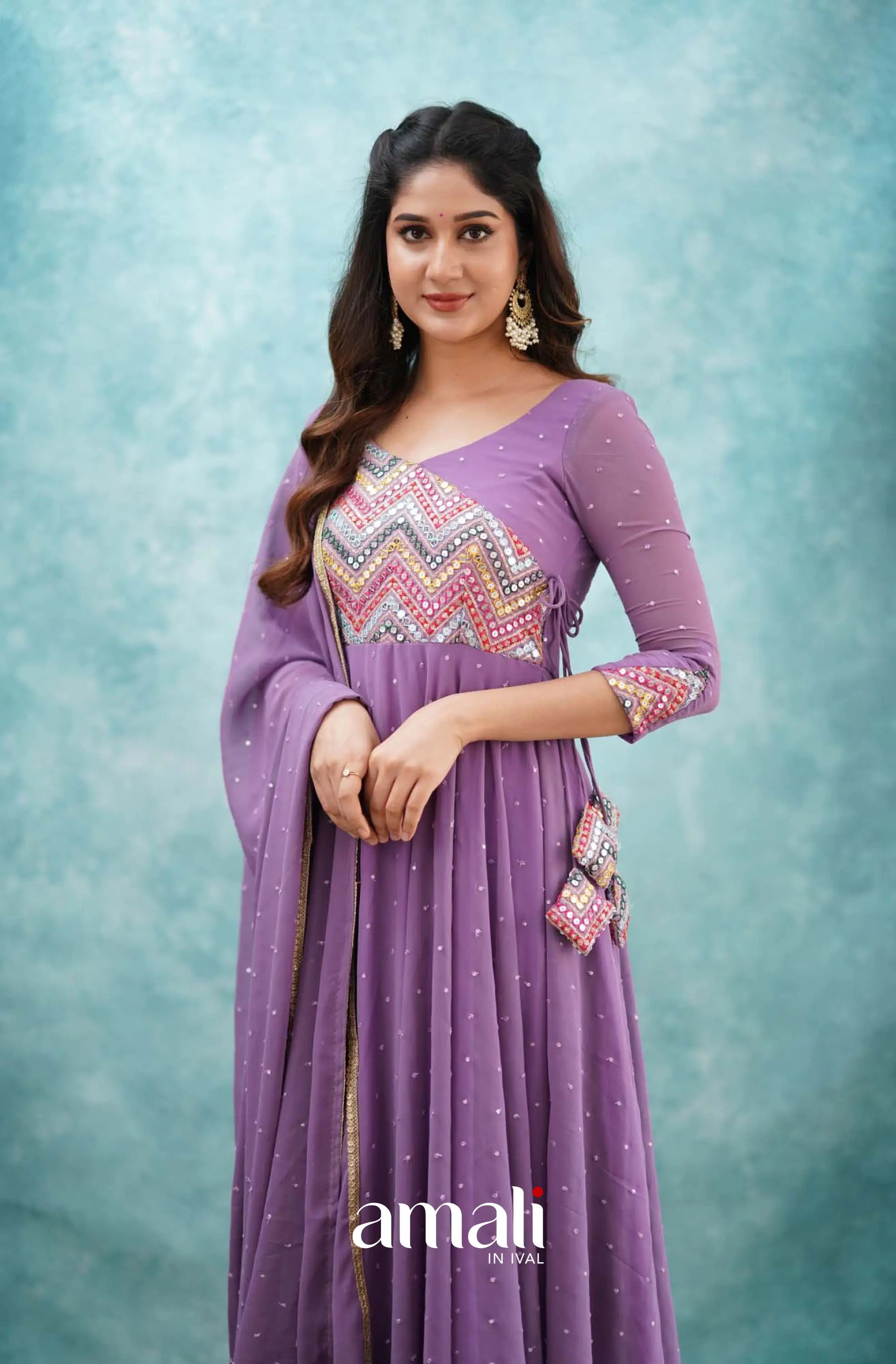 Lavender Lilac Georgette Anarkali Anarkalis