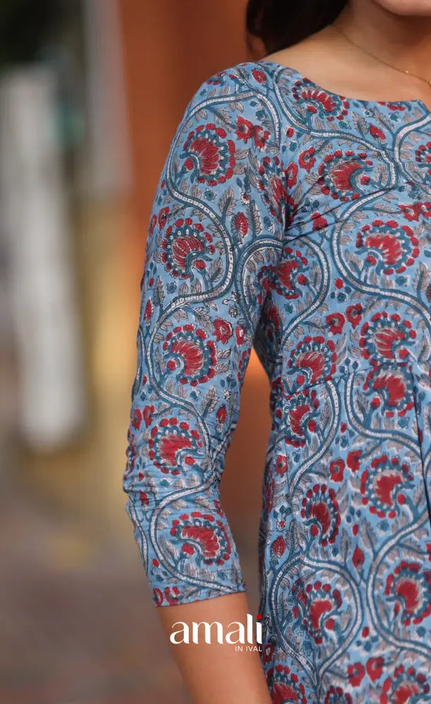 Light Blue Jaipur Hand Block-Printed Short Top - salwar