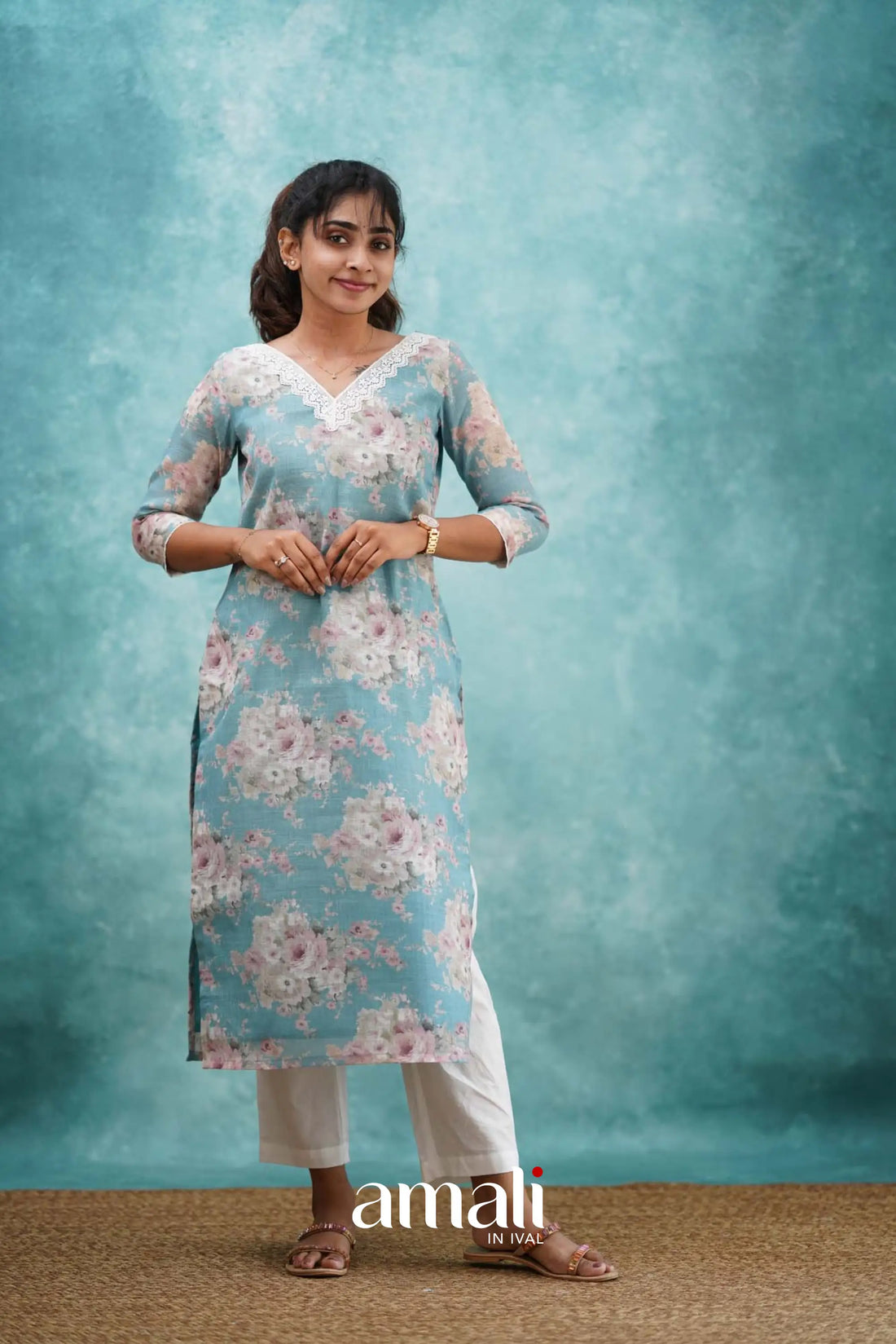 Light Blue Semi Linen Co-ord Set Co-ord sets