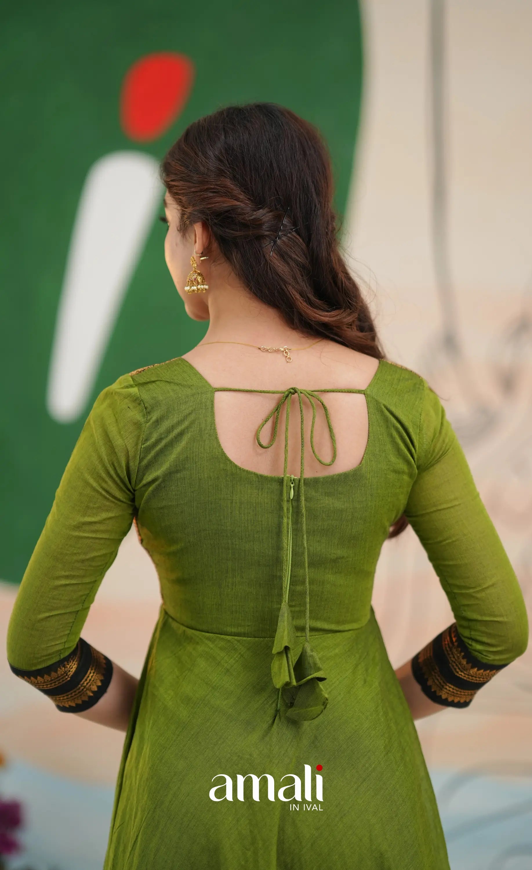 Light green and Magenta pink Chettinad Cotton Anarkali - Anarkalis