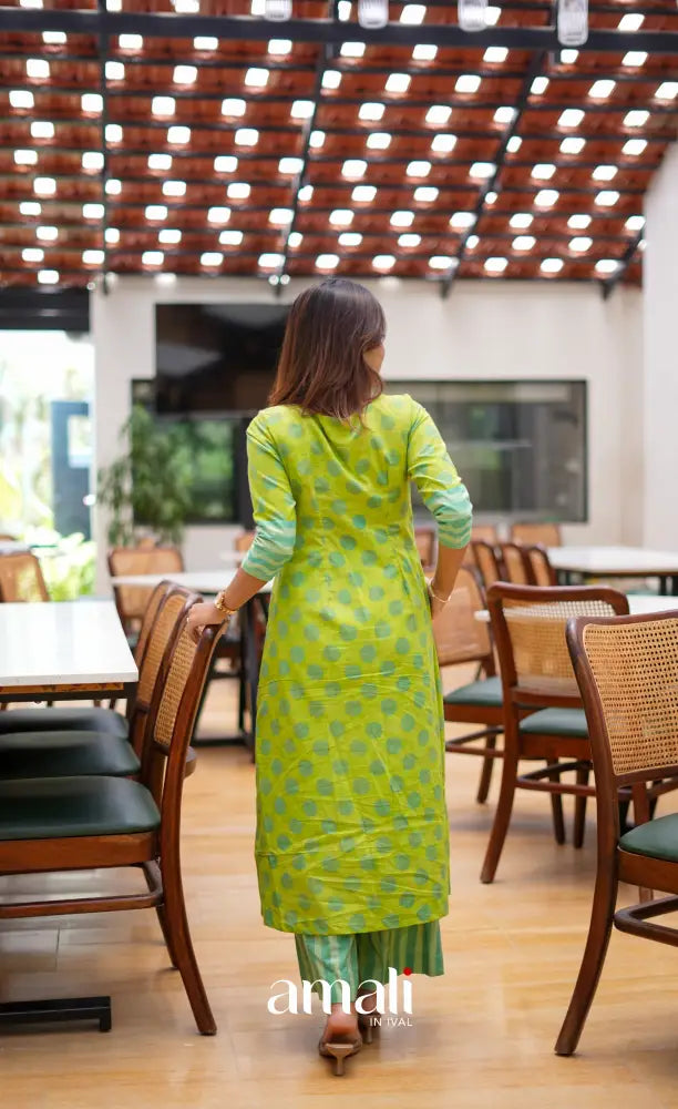 Light Green shades Jaipur Cotton A-line Salwar Set - salwar