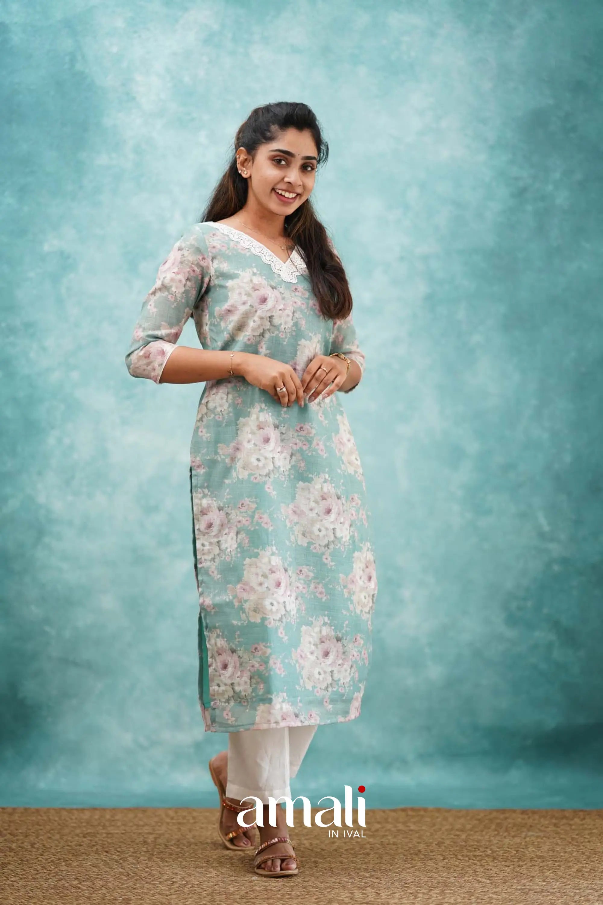 Light Teal Semi Linen Co-ord Set Co-ord sets