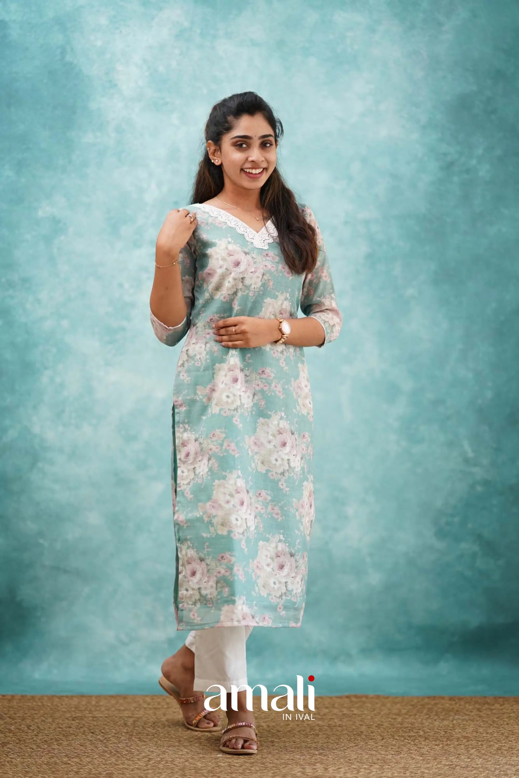 Light Teal Semi Linen Co-ord Set Co-ord sets