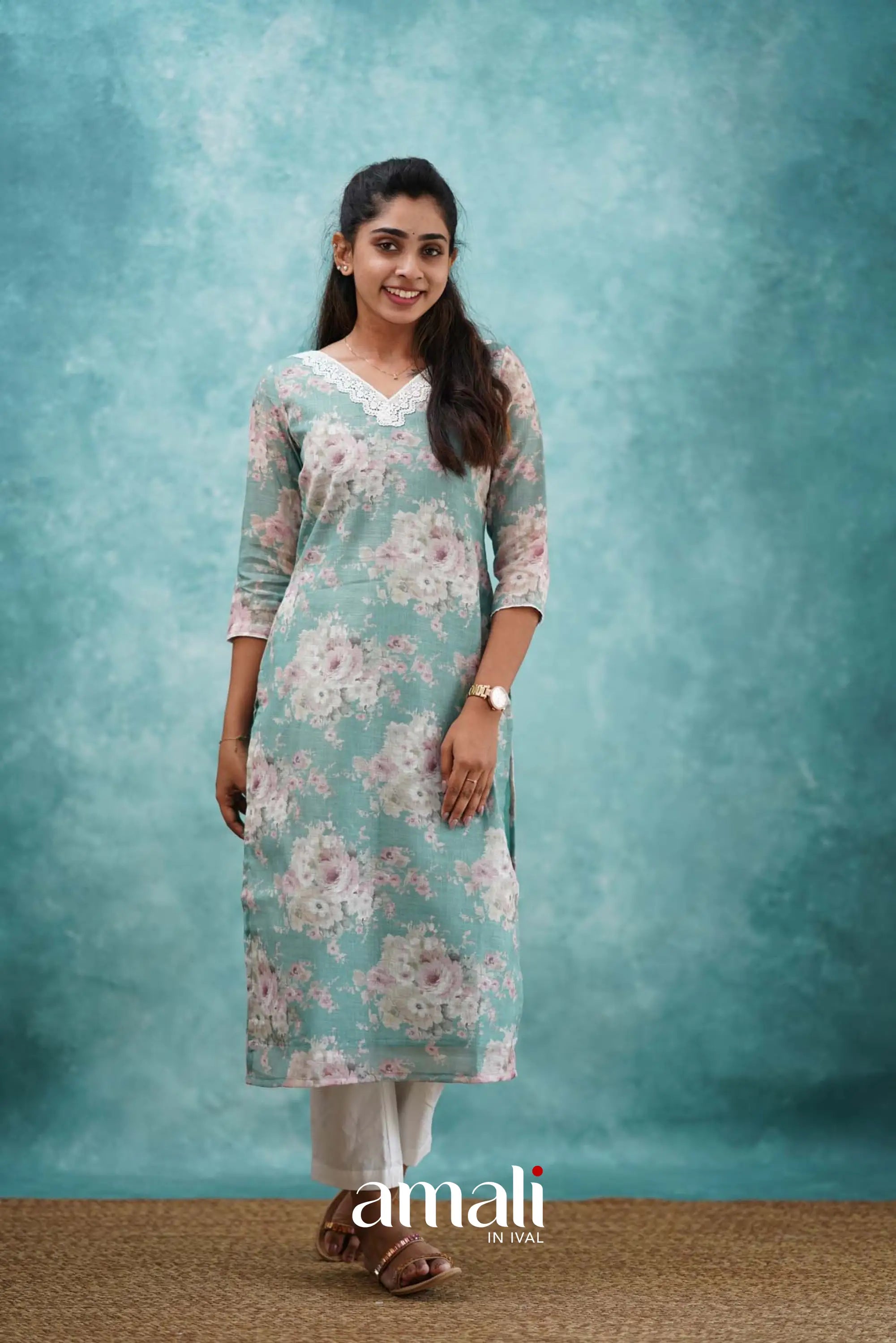 Light Teal Semi Linen Co-ord Set Co-ord sets