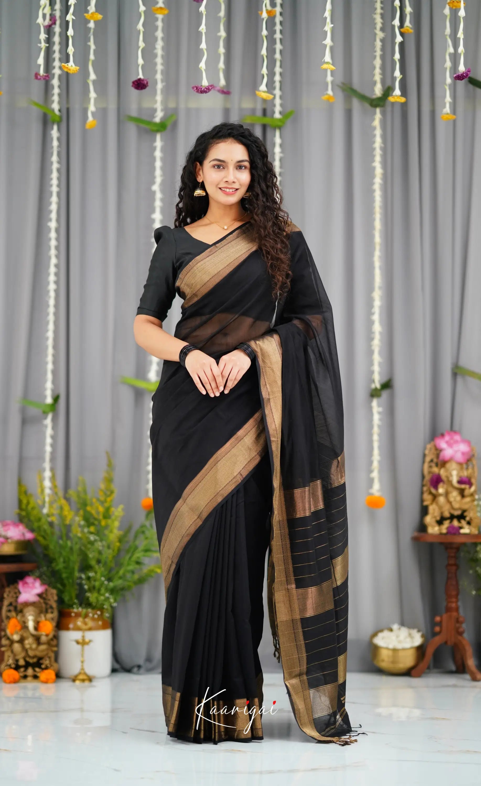 Maanvi Maheswari Silk Cotton Saree Black