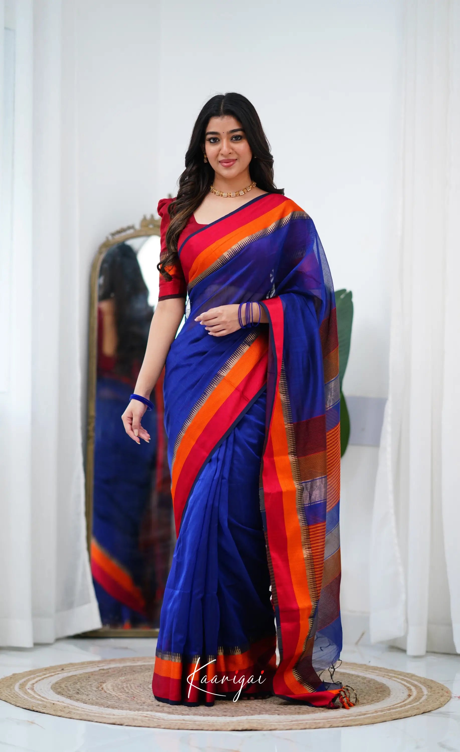 Maanvi Maheswari Silk Cotton Saree - Royal Blue and Red Maanvi Maheswari Silk Cotton Saree - Royal Blue and Red