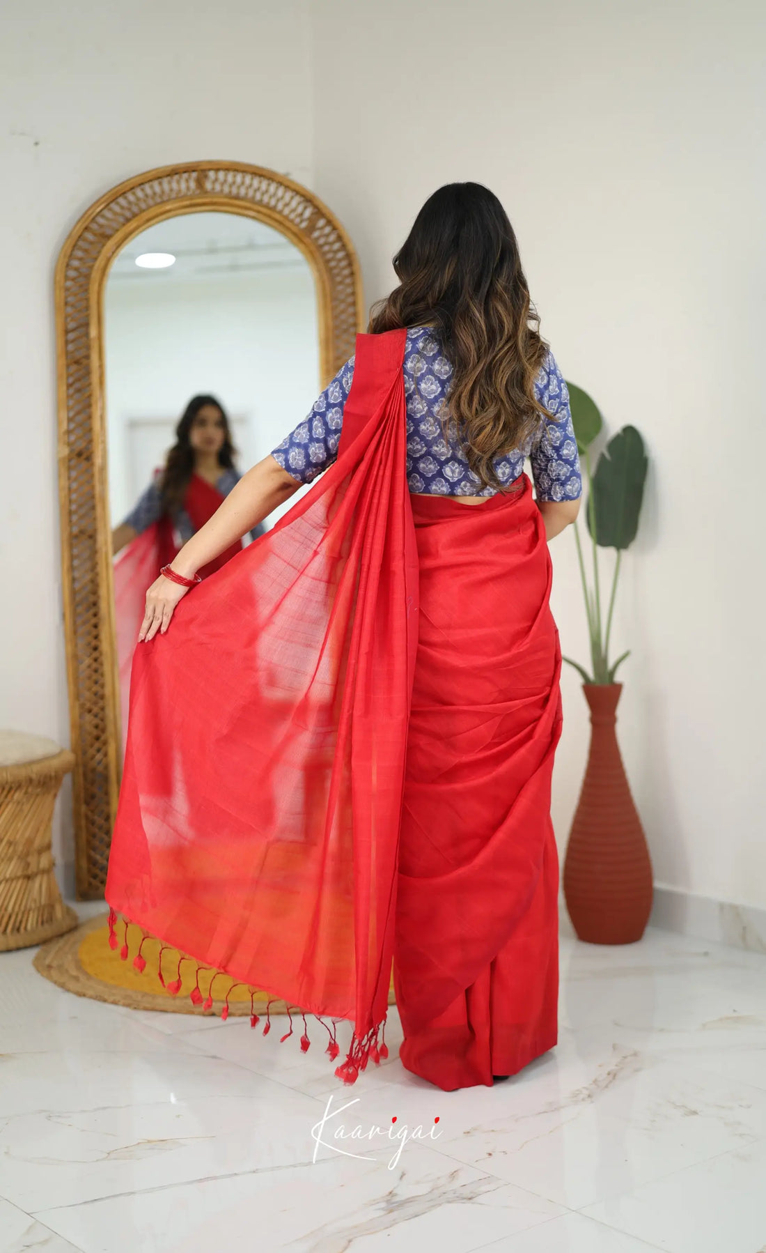 Madura Mangalagiri Saree - Bright Red - Sarees