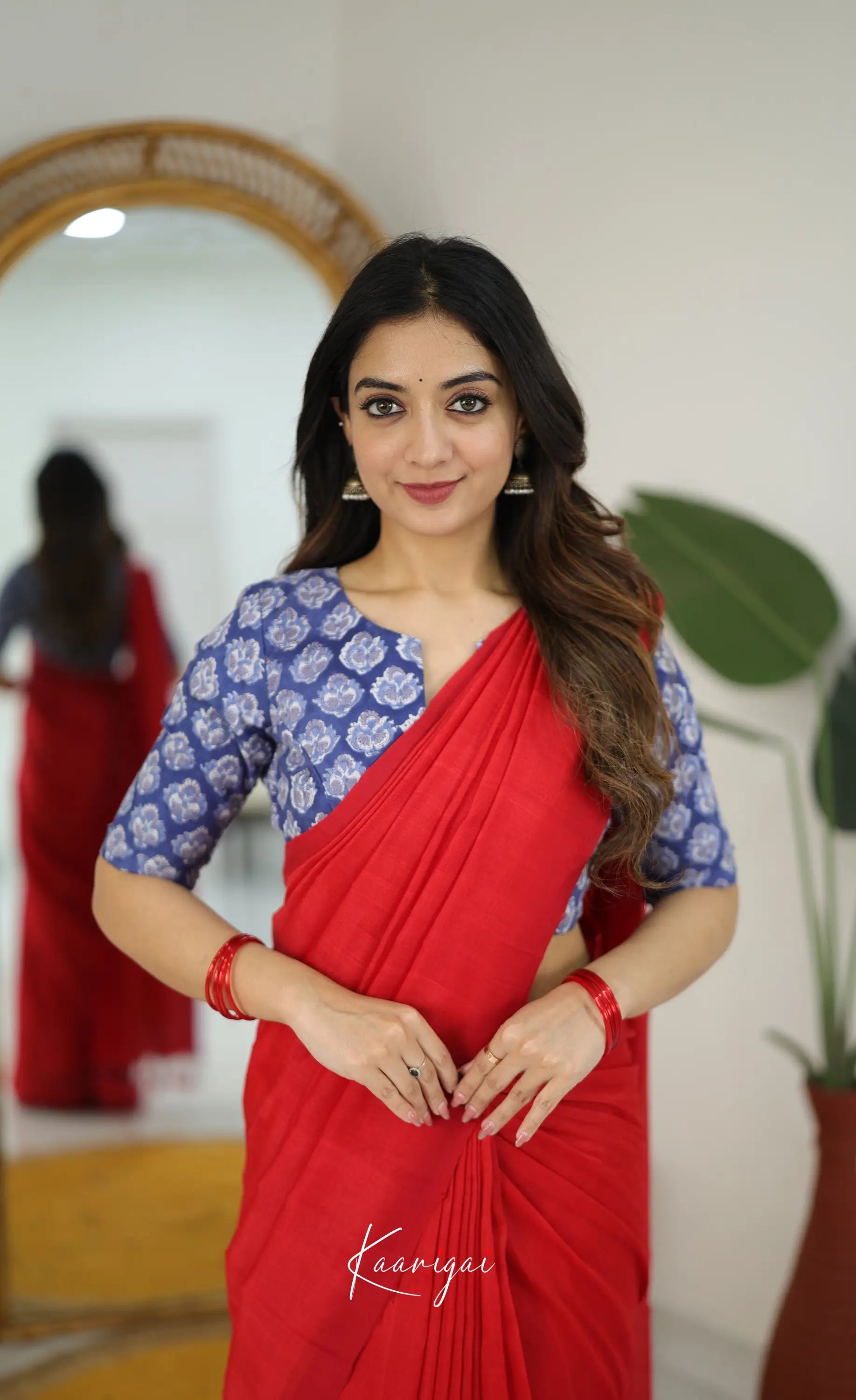 Madura Mangalagiri Saree - Bright Red - Sarees