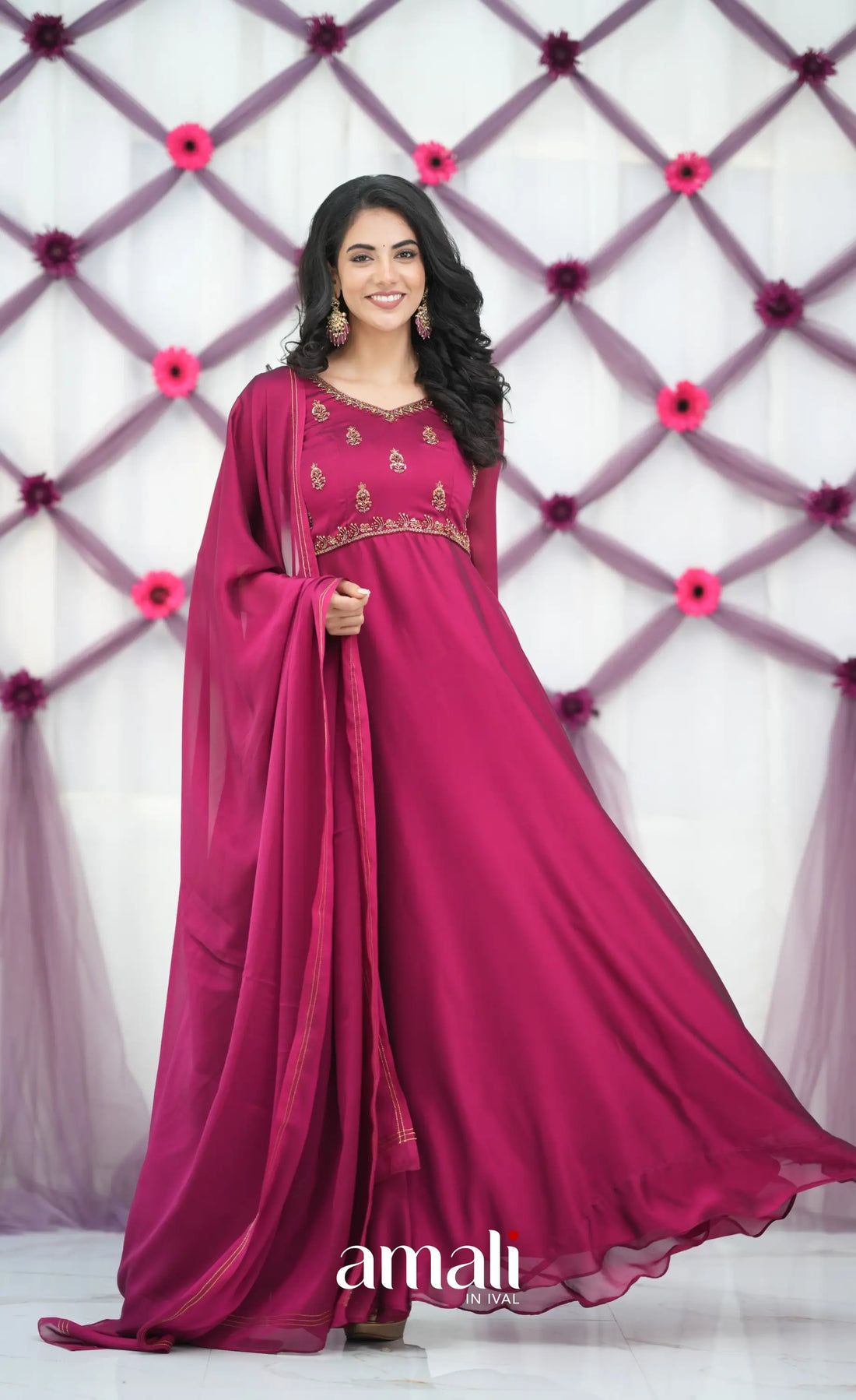 Magenta Aari Handworked Anarkali Anarkalis