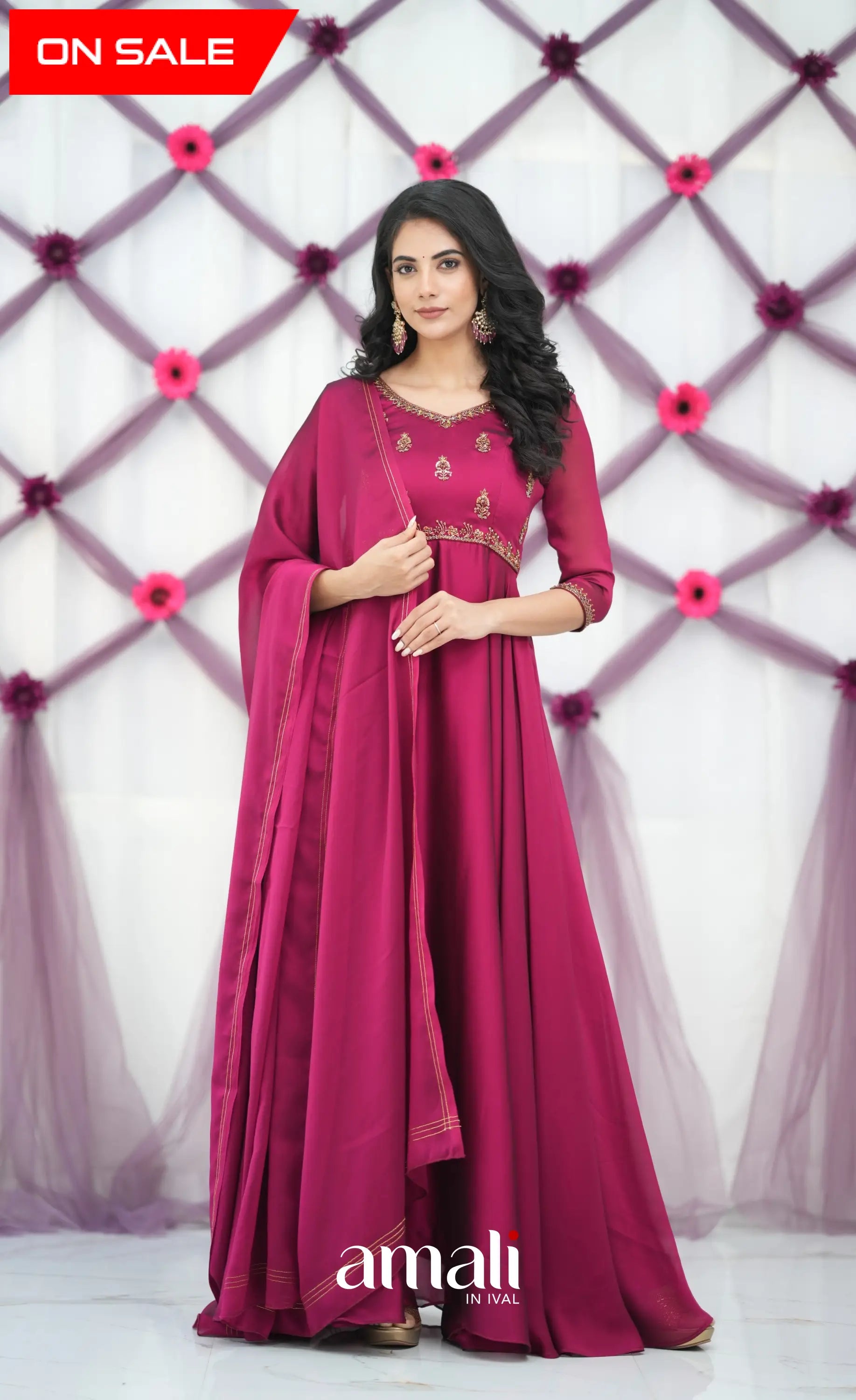 Magenta Aari Handworked Anarkali Anarkalis