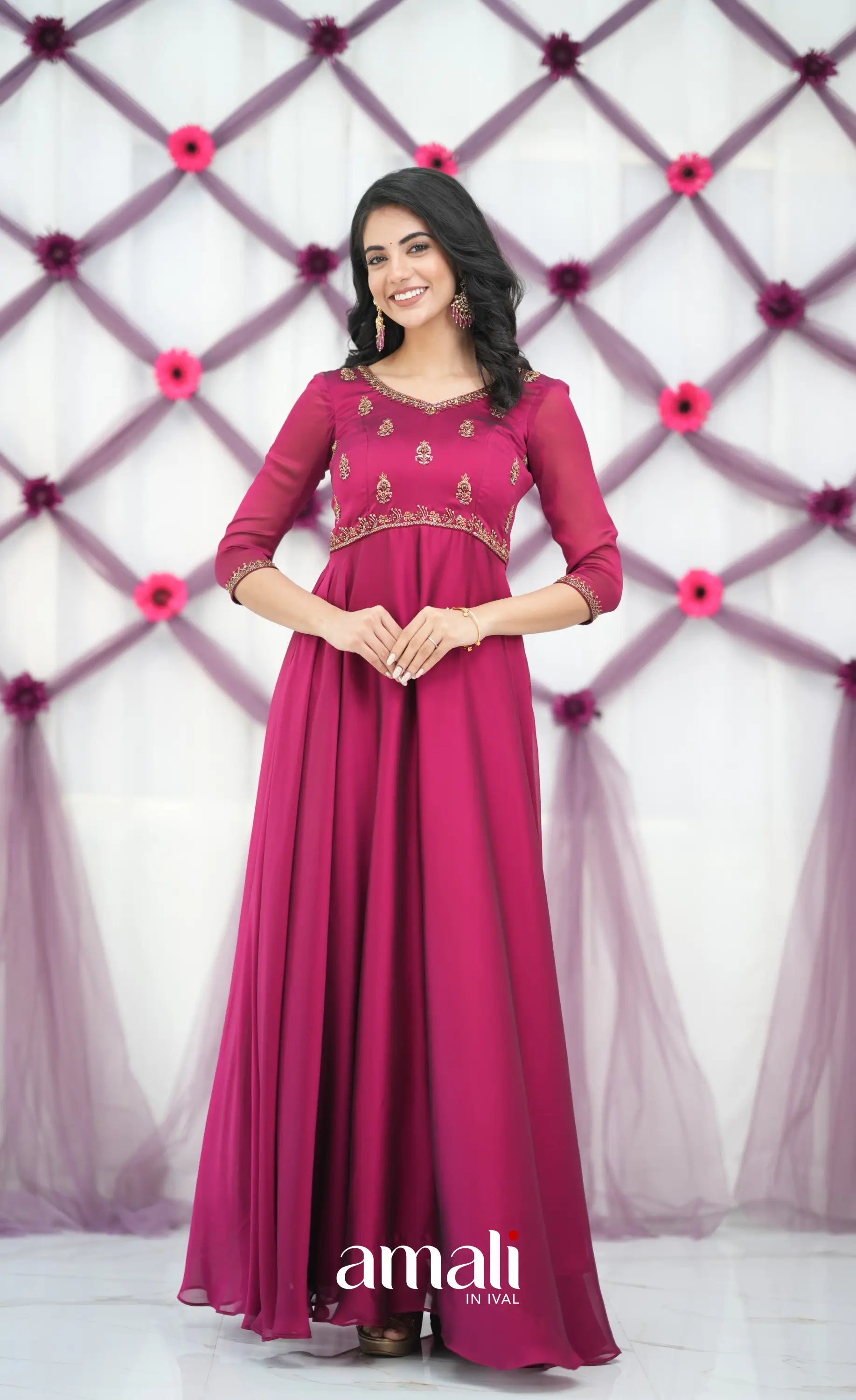 Magenta Aari Handworked Anarkali Anarkalis