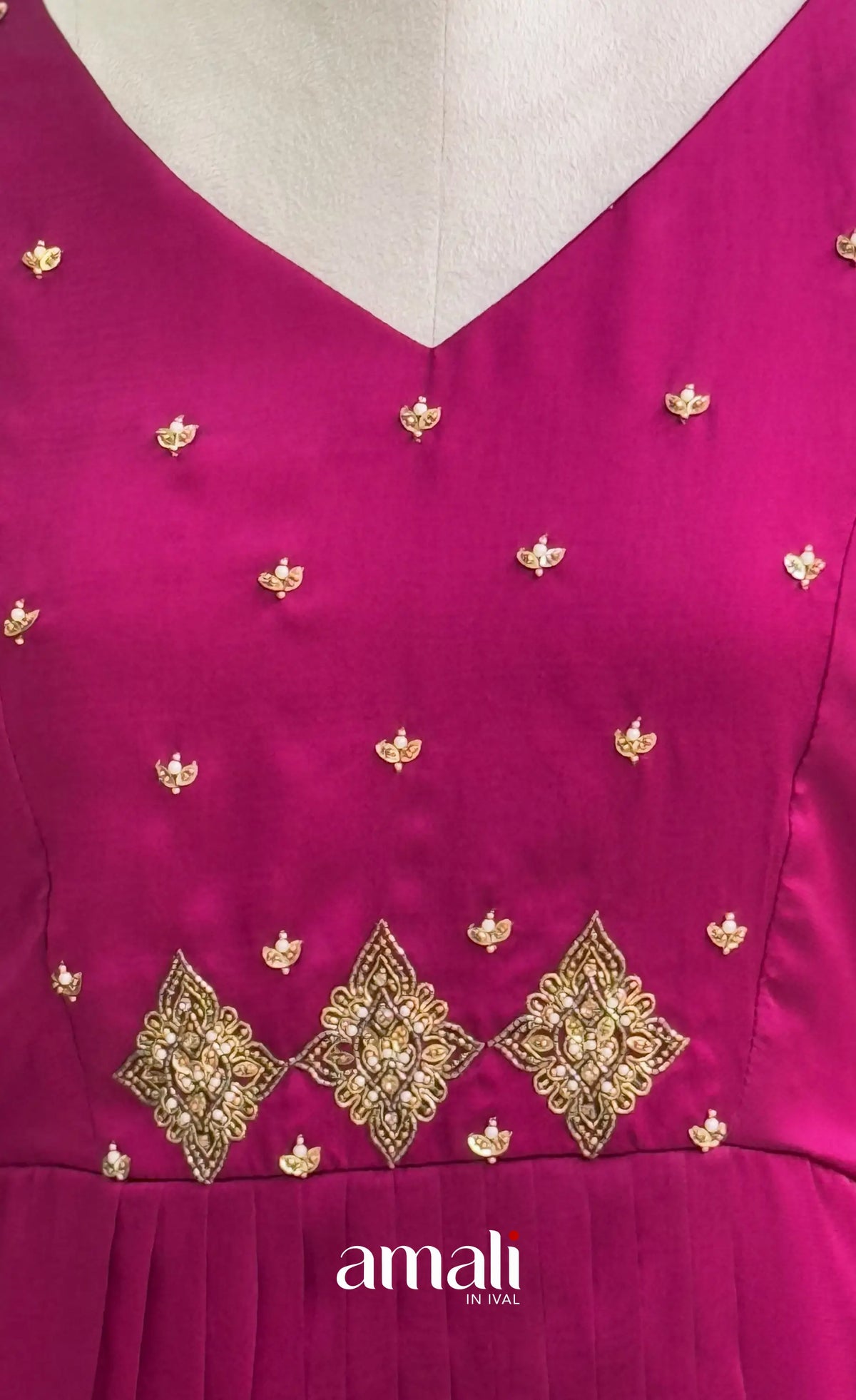 Magenta Pink Aari Handworked Georgette A-Line Top - salwar