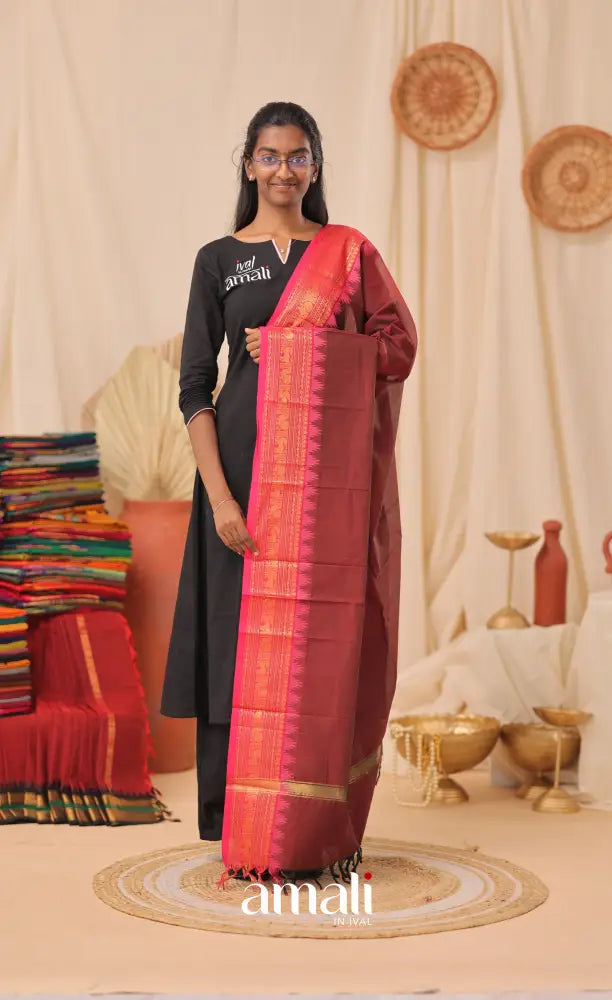Maroonish Magenta With Pink Chettinad Cotton Dupatta salwar